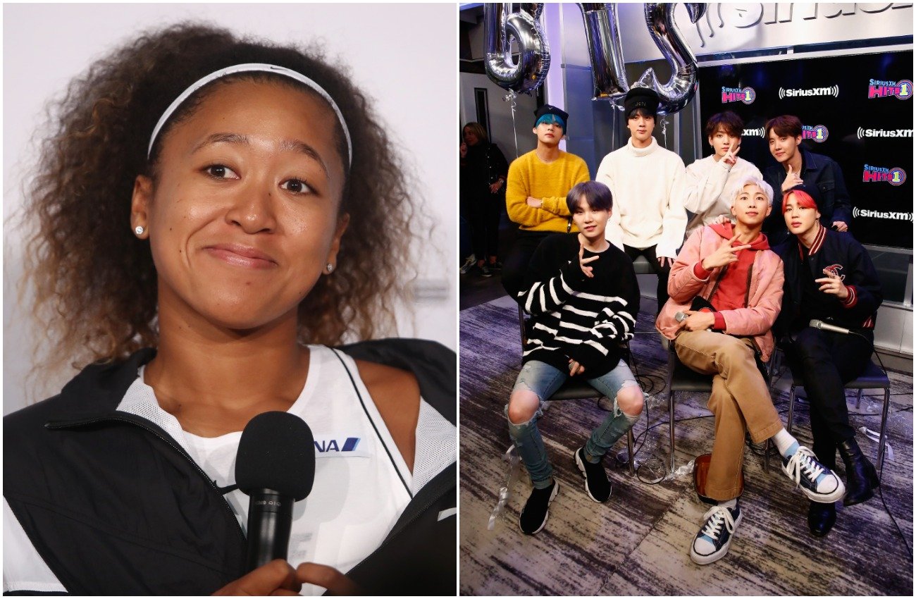Photos of Naomi Osaka and BTS side by side