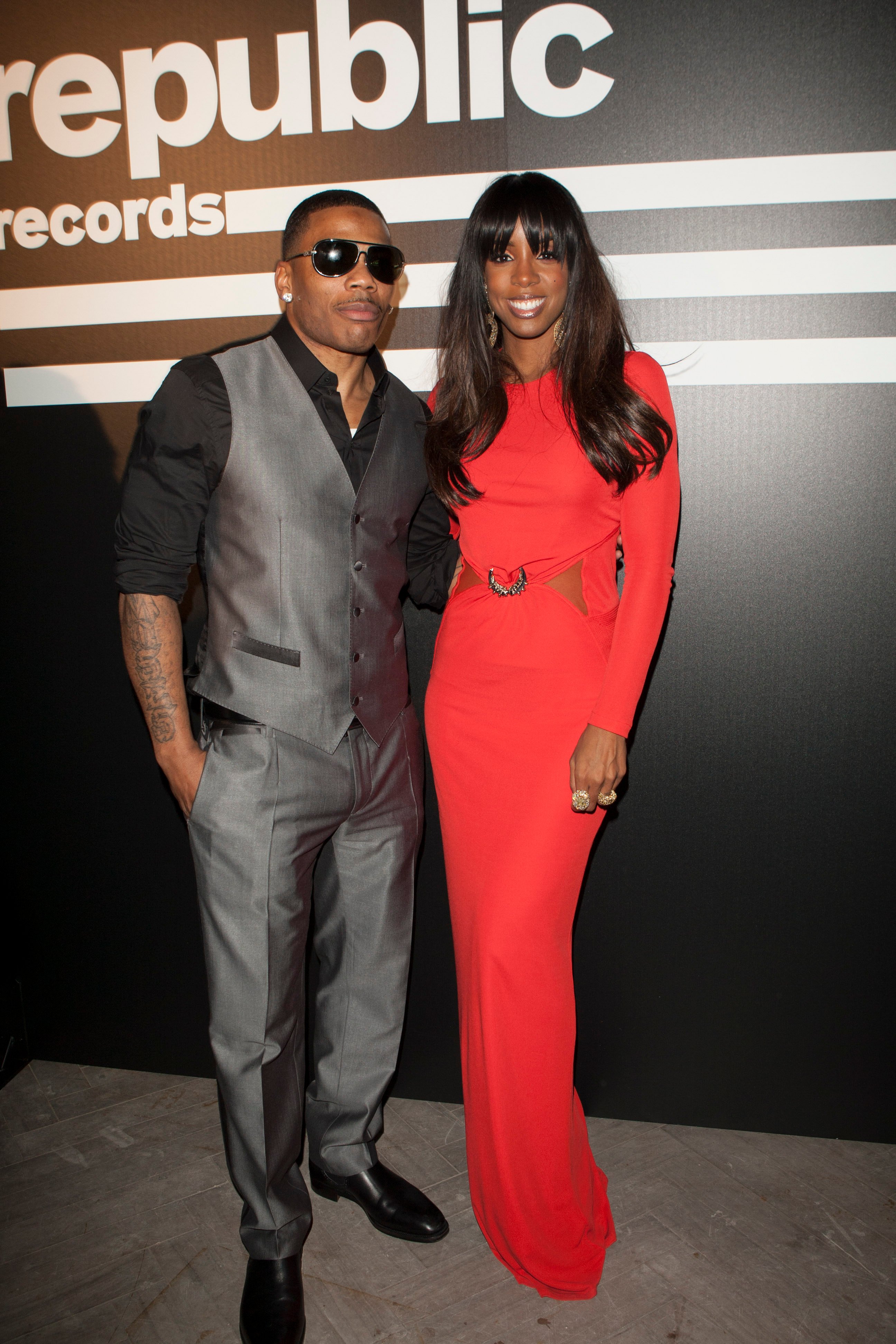 Nelly and Kelly Rowland pose for photo together at Republic Records Post Grammy Party