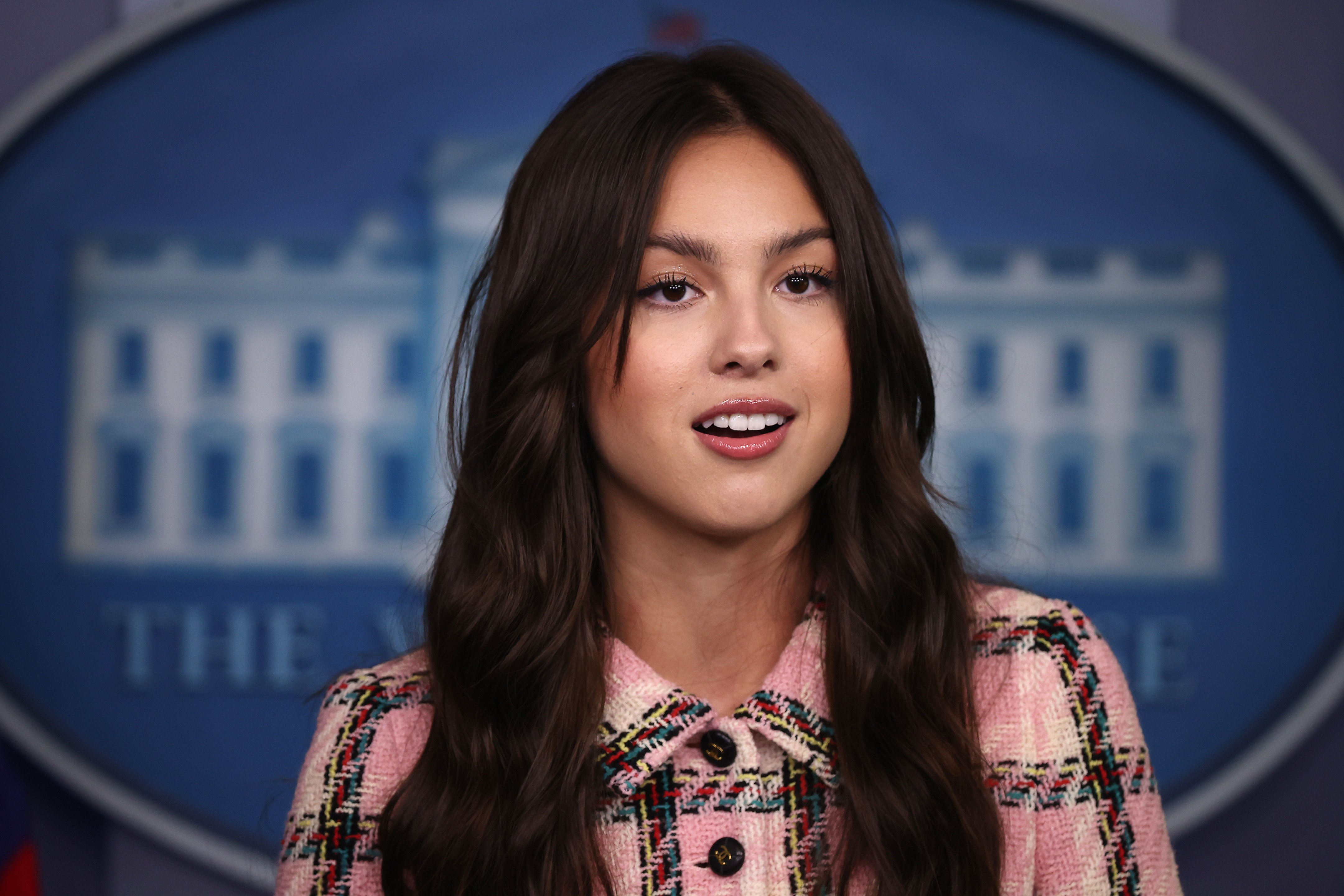 headshot of pop star and Disney actor Olivia Rodrigo at the White House