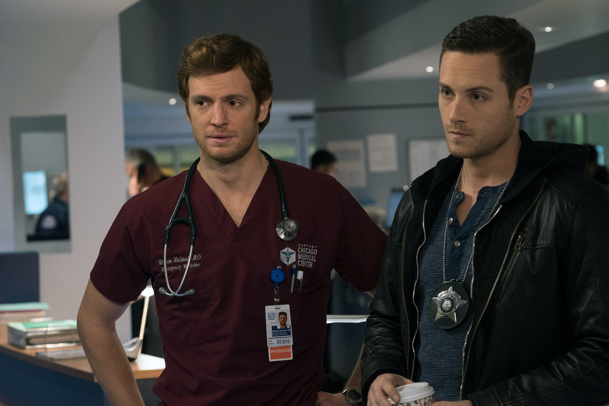 Will Halstead and Jay Halstead on 'Chicago Med' in a hospital setting