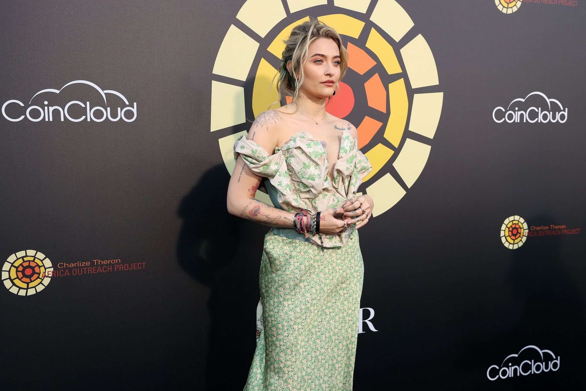 Paris Jackson in a green dress on the red carpet