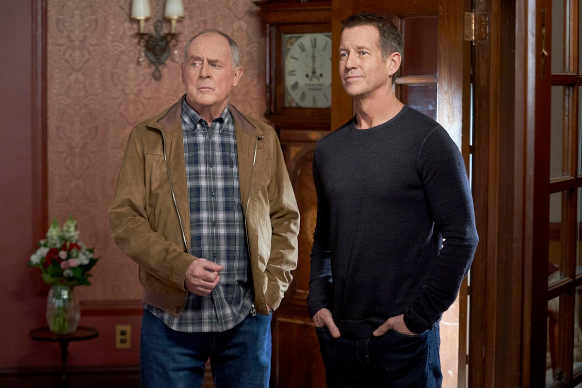 Peter MacNeil and James Denton standing next to each other in an episode of 'Good Witch'