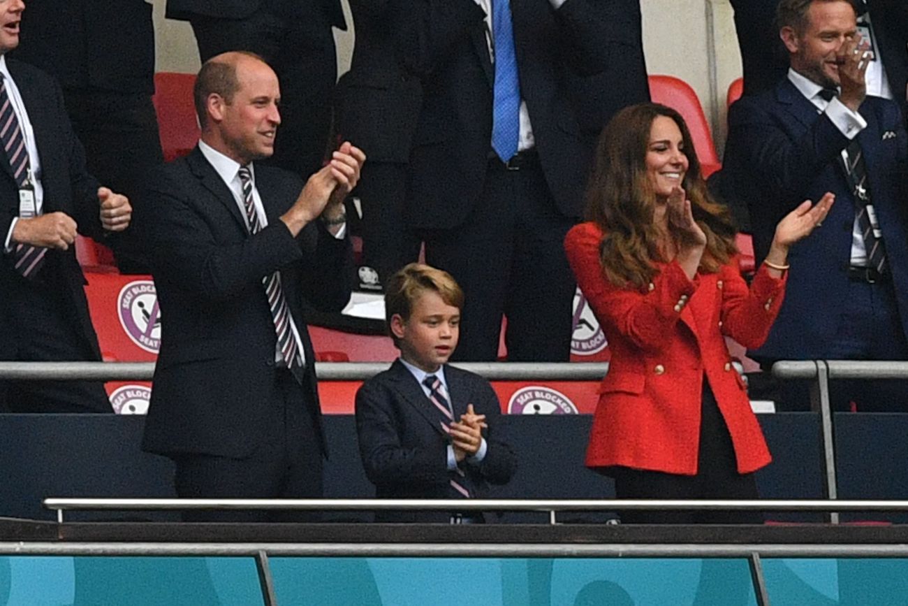 Prince William, Prince George, and Kate Middleton in the audience of a Euro 2020 match
