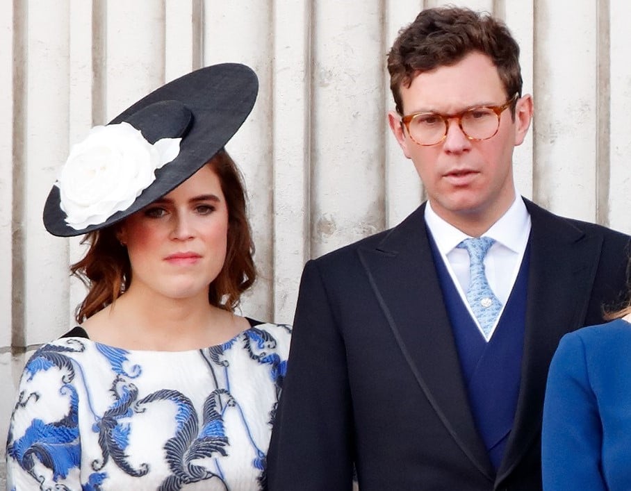 Princess Eugenie and Jack Brooksbank standing next to each other for flypast on the Buckingham Palace balcony