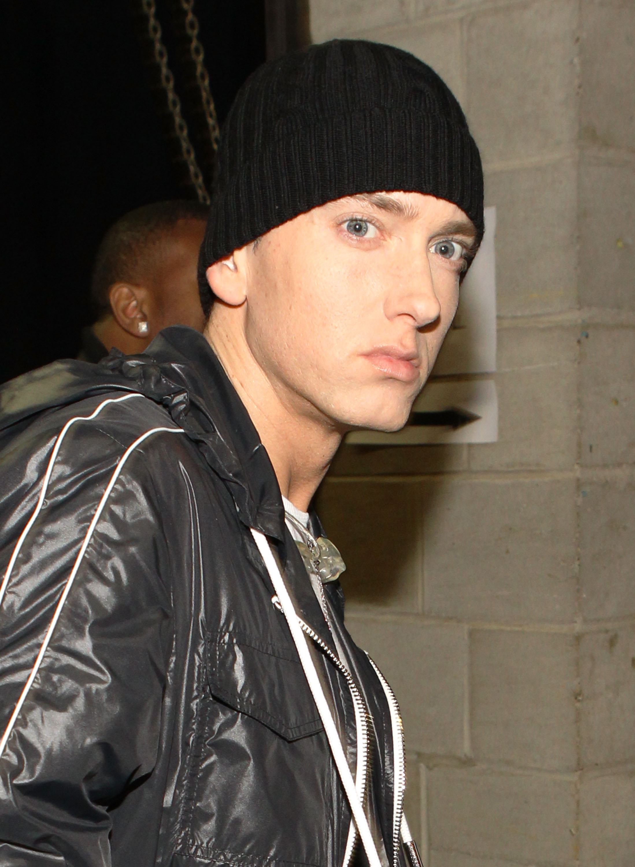 Rapper Eminem backstage during the 52nd Annual GRAMMY Awards
