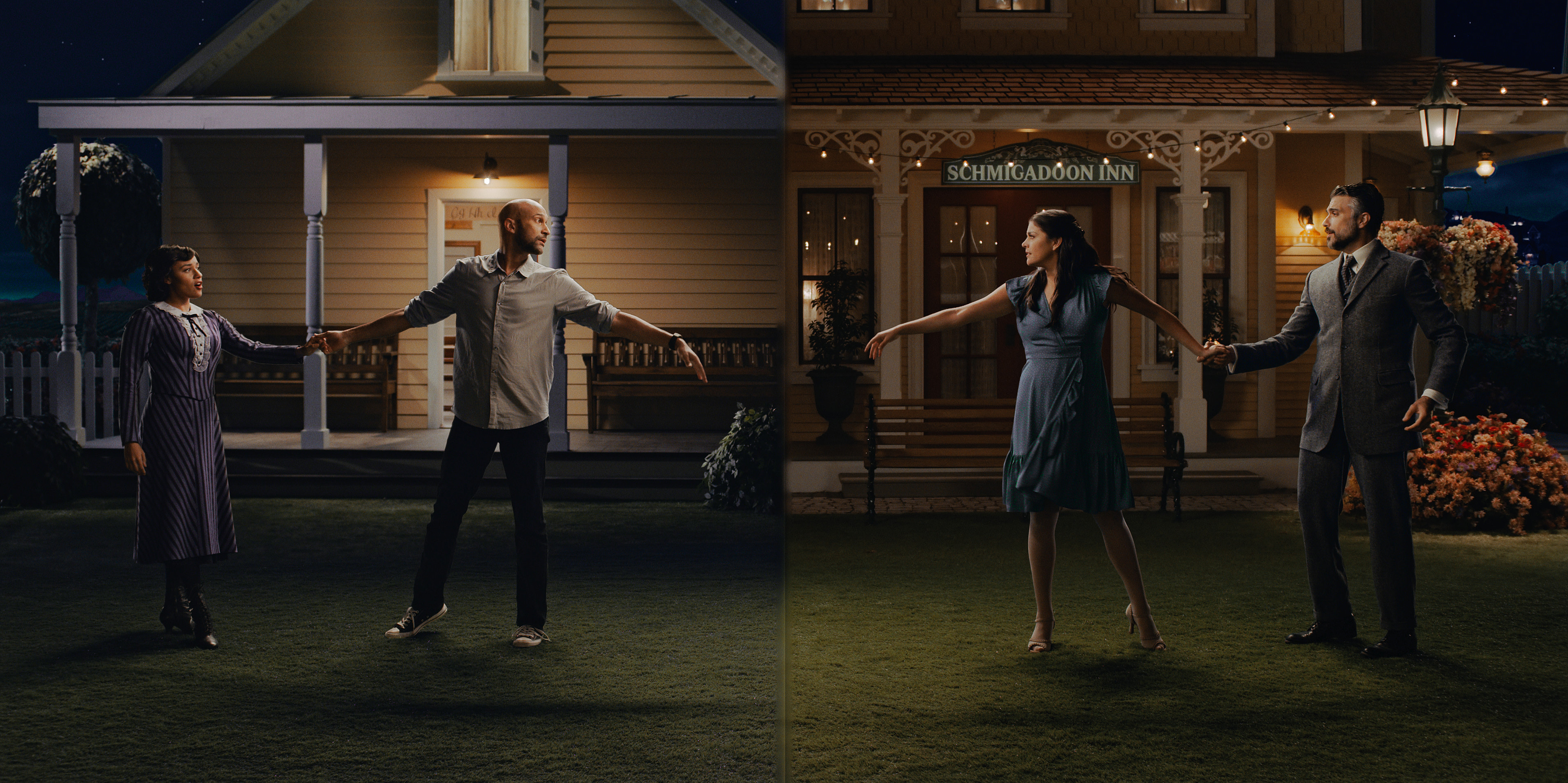 Schimgadoon couples dance in split screen