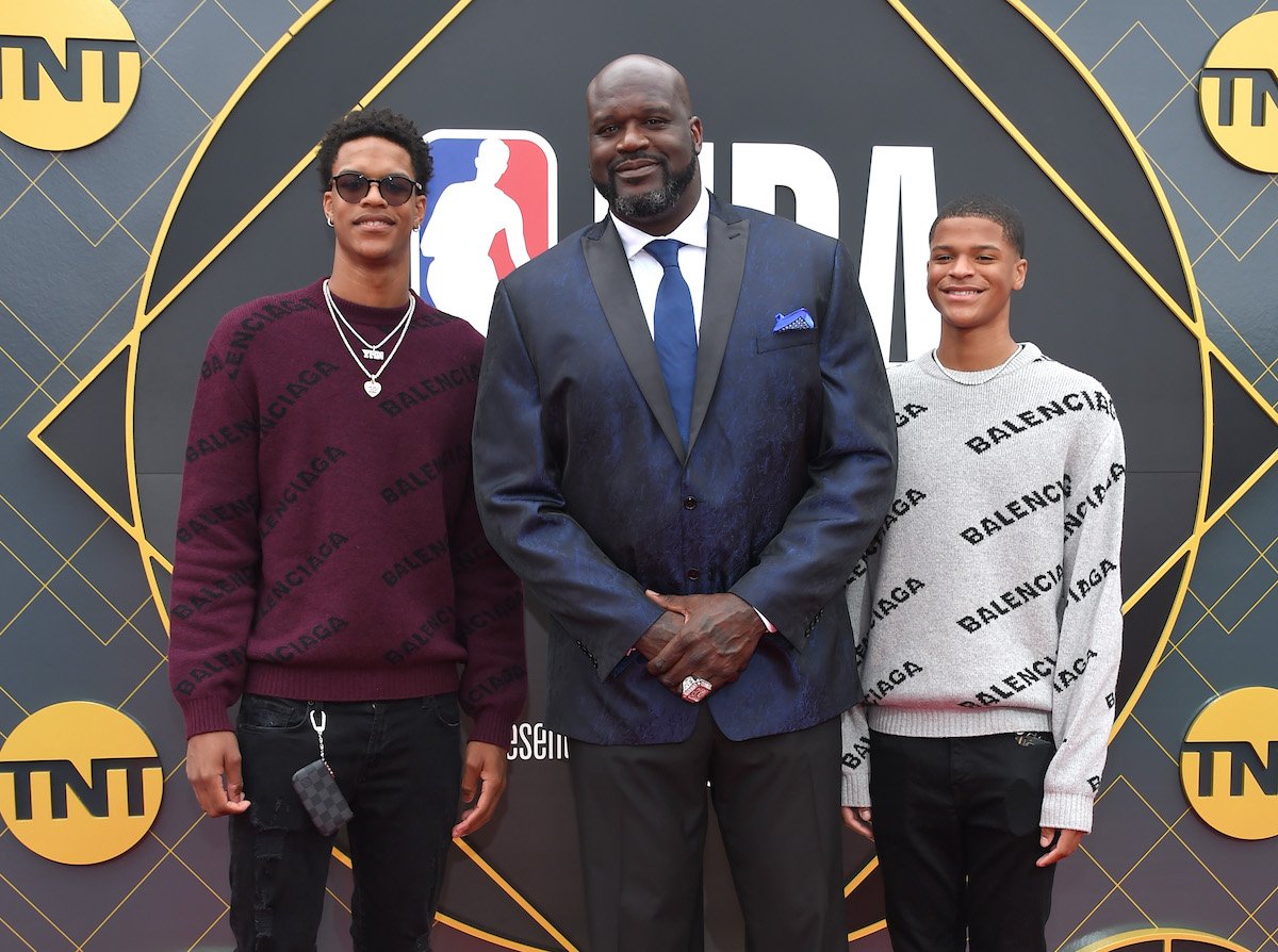 Shaquille O'Neal and his sons Shareef O'Neal and Shaqir O'Neal at the 2019 NBA Awards at Barker Hangar