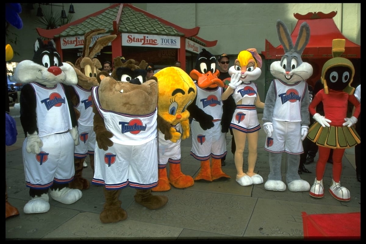 A group of costumed Looney Tunes characters in their Tune Squad outfits from ‘Space Jam’