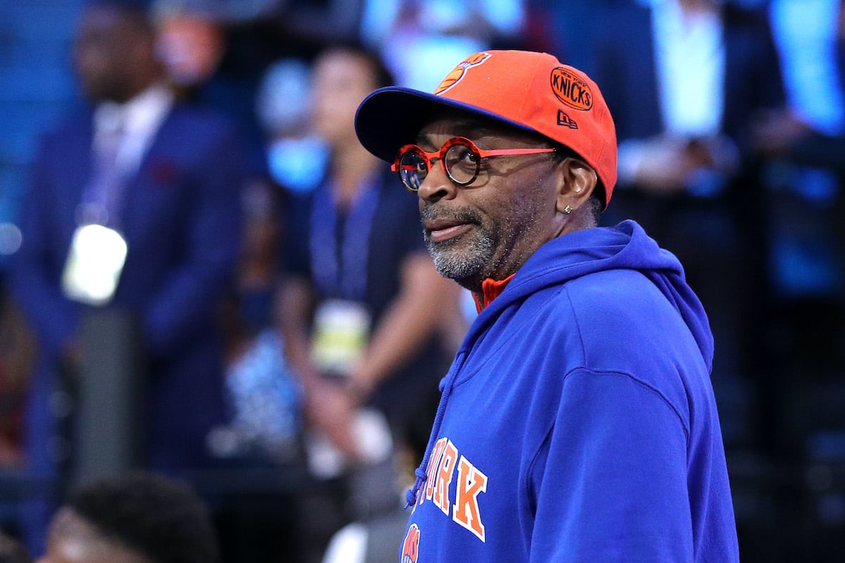 Spike Lee wears New York Knicks clothes and hat at the 2019 NBA Draft