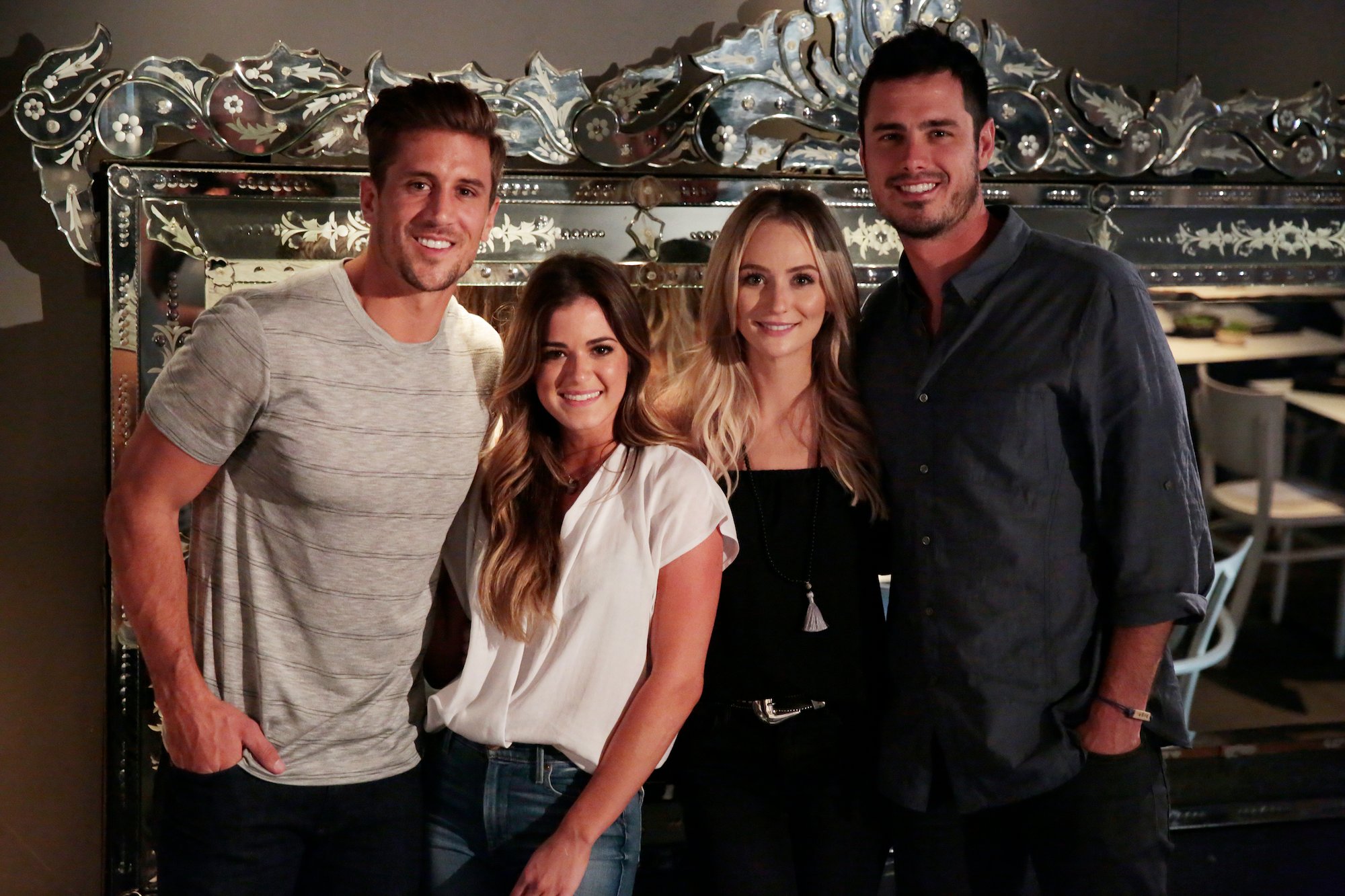 Ben Higgins made fans question is the bachelor not allowed to say 'I love you' after telling both JoJo Fletcher (Center Left) and Lauren Bushnell (Center Right) on his season of 'The Bachelor'