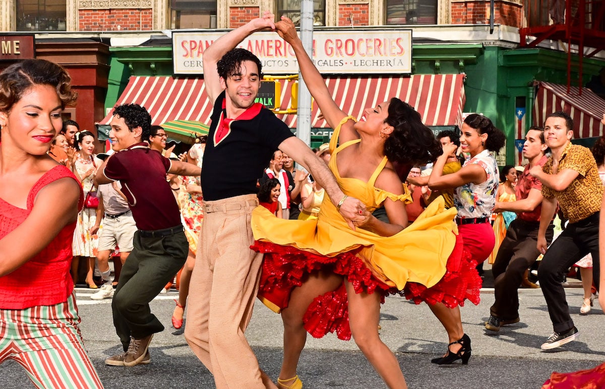 David Alvarez and Ariana DeBose perform with dancers during a scene from 'West Side Story'