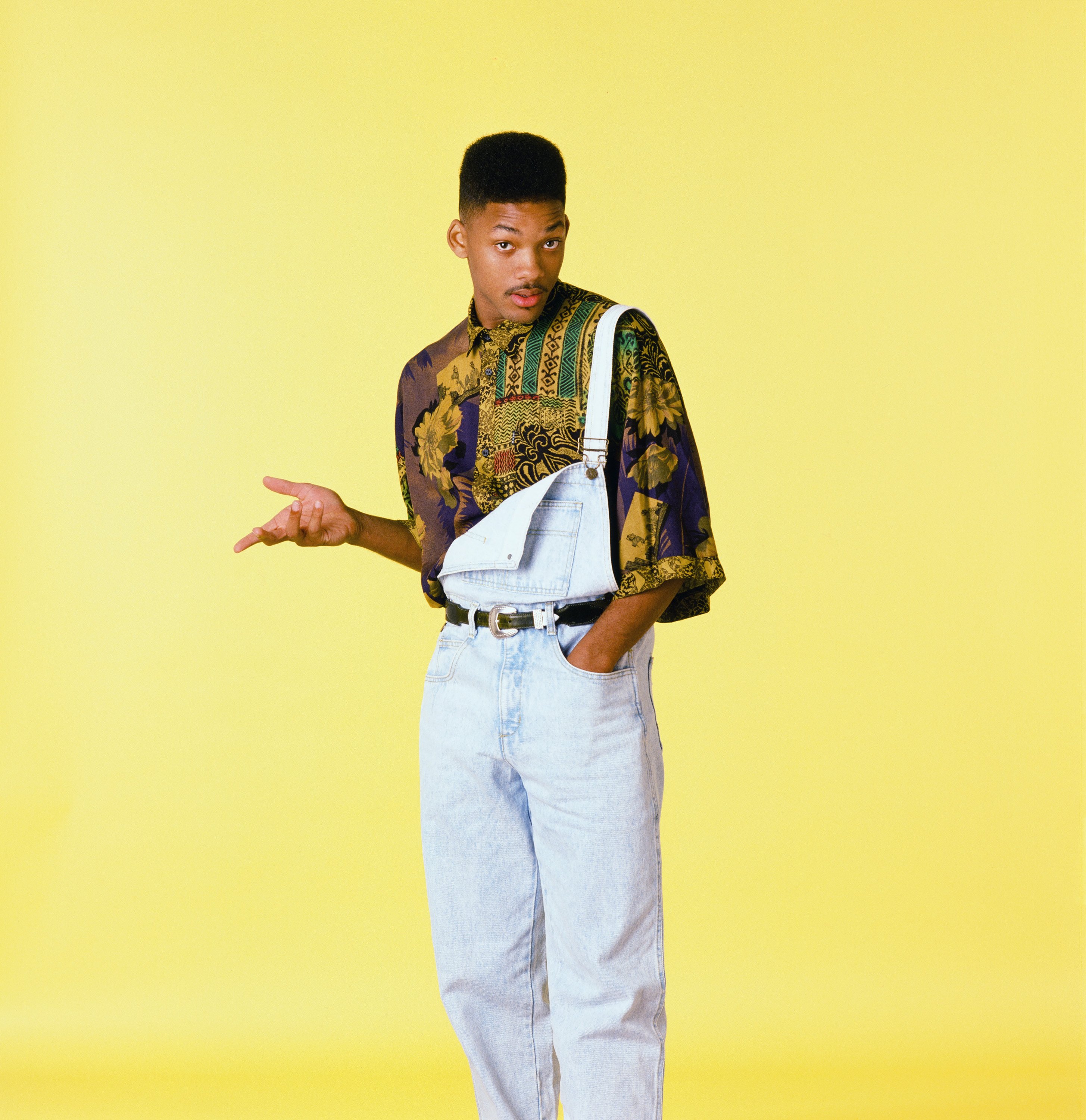 Will Smith poses with unbuttoned overalls as The Fresh Prince