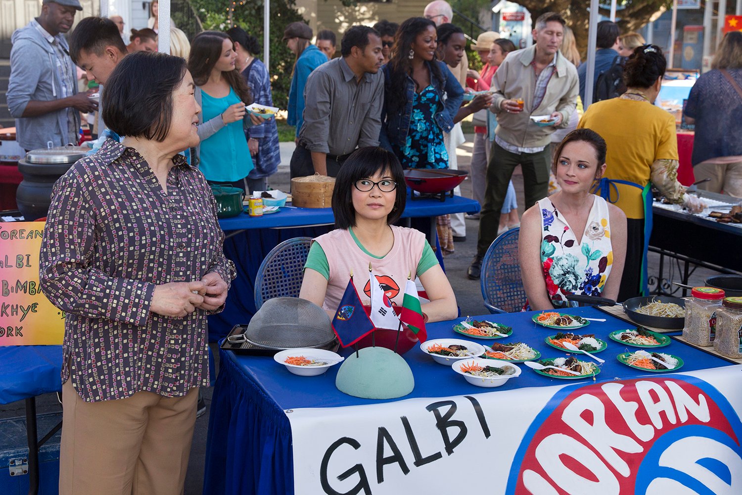 Emila Kuroda as Mrs. Kim, Keiko Agena as Lane Kim, and Alexis Bledel as Rory Gilmore in 'Gilmore Girls: A Year in the Life'