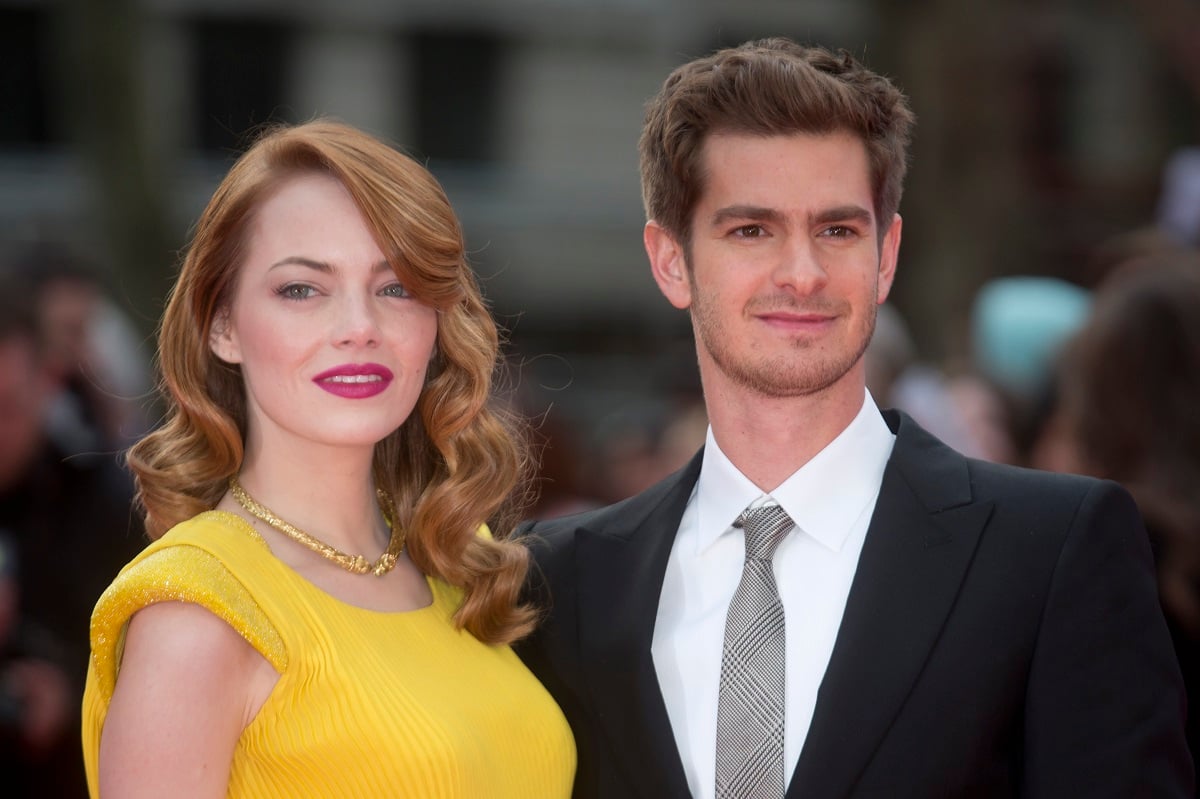 Emma Stone and Andrew Garfield attend the World Premiere of 'The Amazing Spider-Man 2' on April 10, 2014, in London, England. 