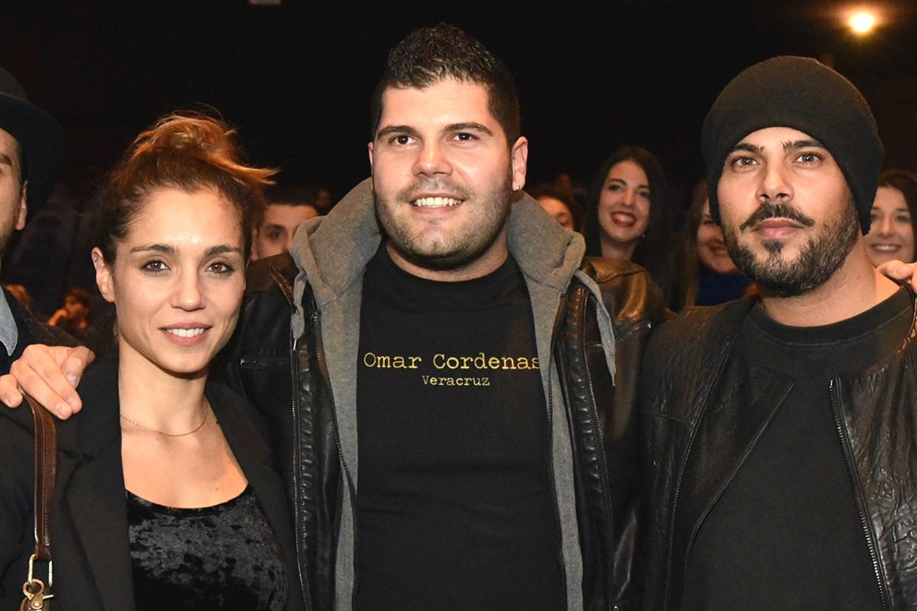 Cristiana Dell'Anna, Salvatore Esposito, and Marco D'Amore pose during the premiere of "Gomorrah" Season 3.