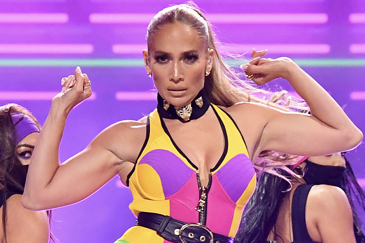 Jennifer Lopez dancing during a performance for Global Citizen VAX LIVE
