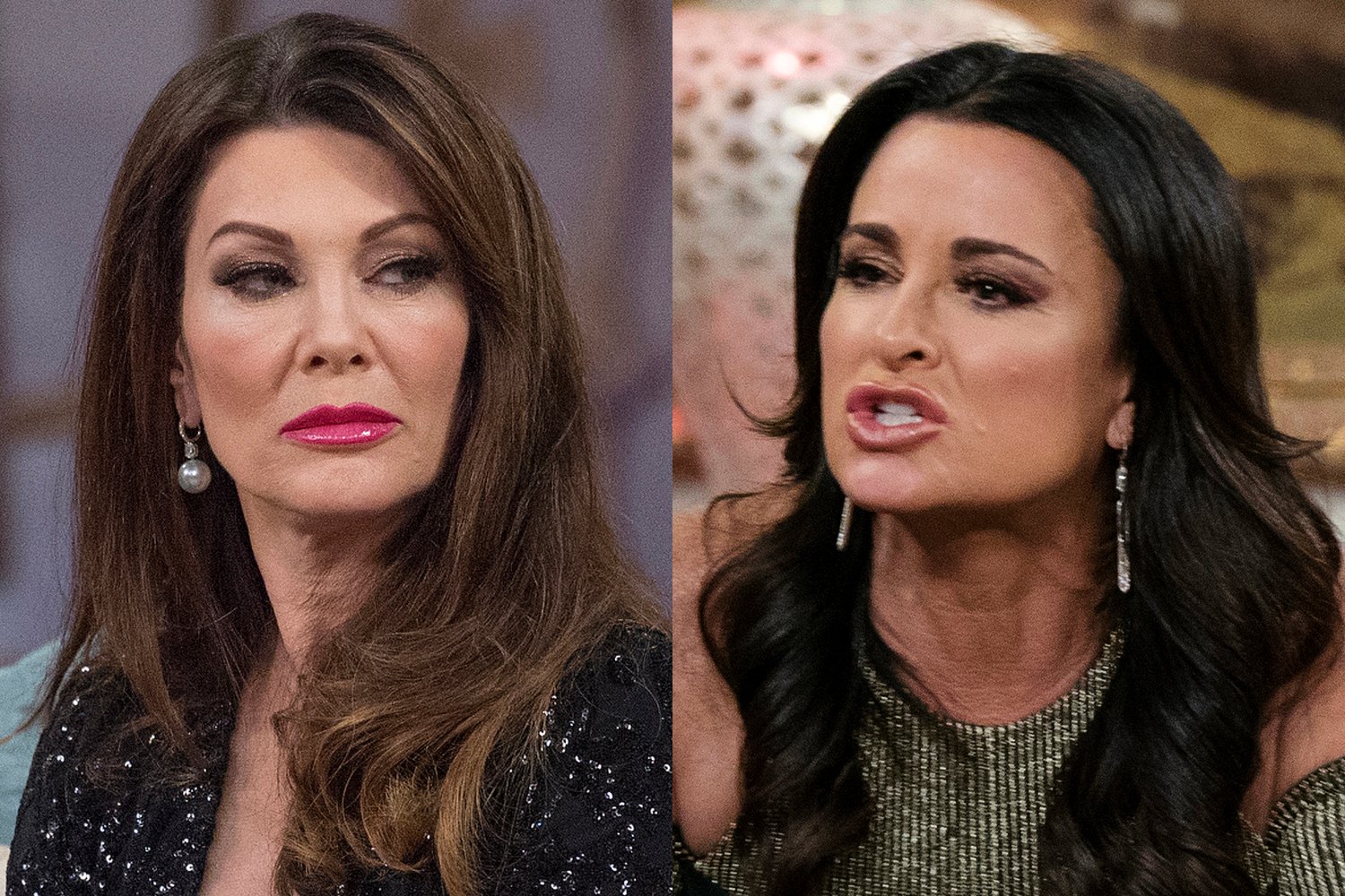 Lisa Vanderpump looking pensive and Kyle Richards looking upset