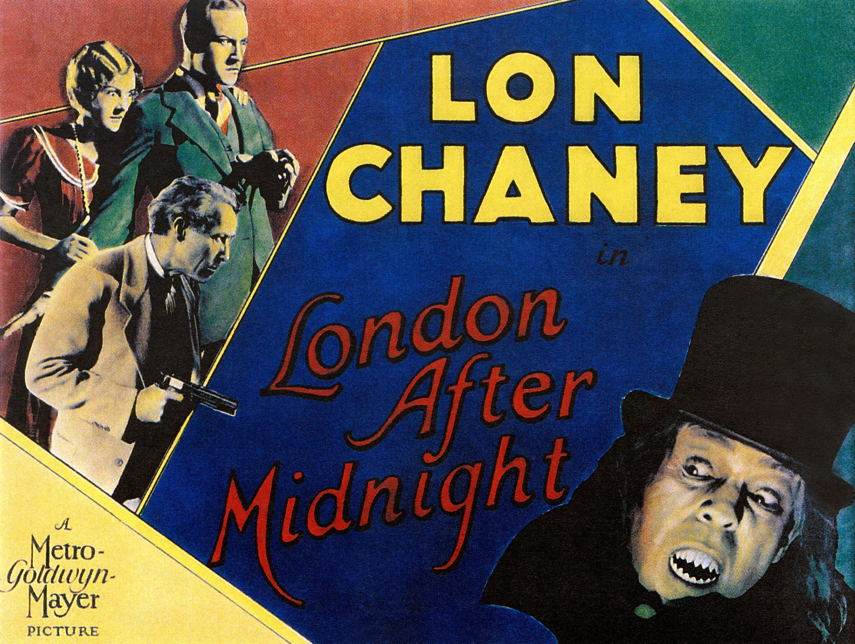A lobby card for 'London After Midnight' with The Man in the Beaver Hat in the bottom left corner