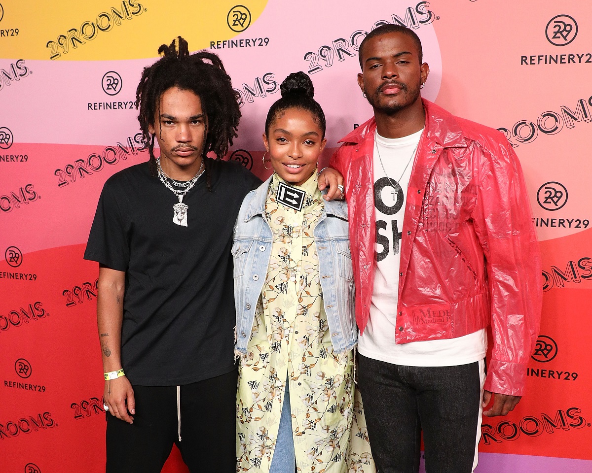 (L-R): Luka Sabbat, Yara Shahidi, and Trevor Jackson on September 5, 2018, in Brooklyn, New York. 