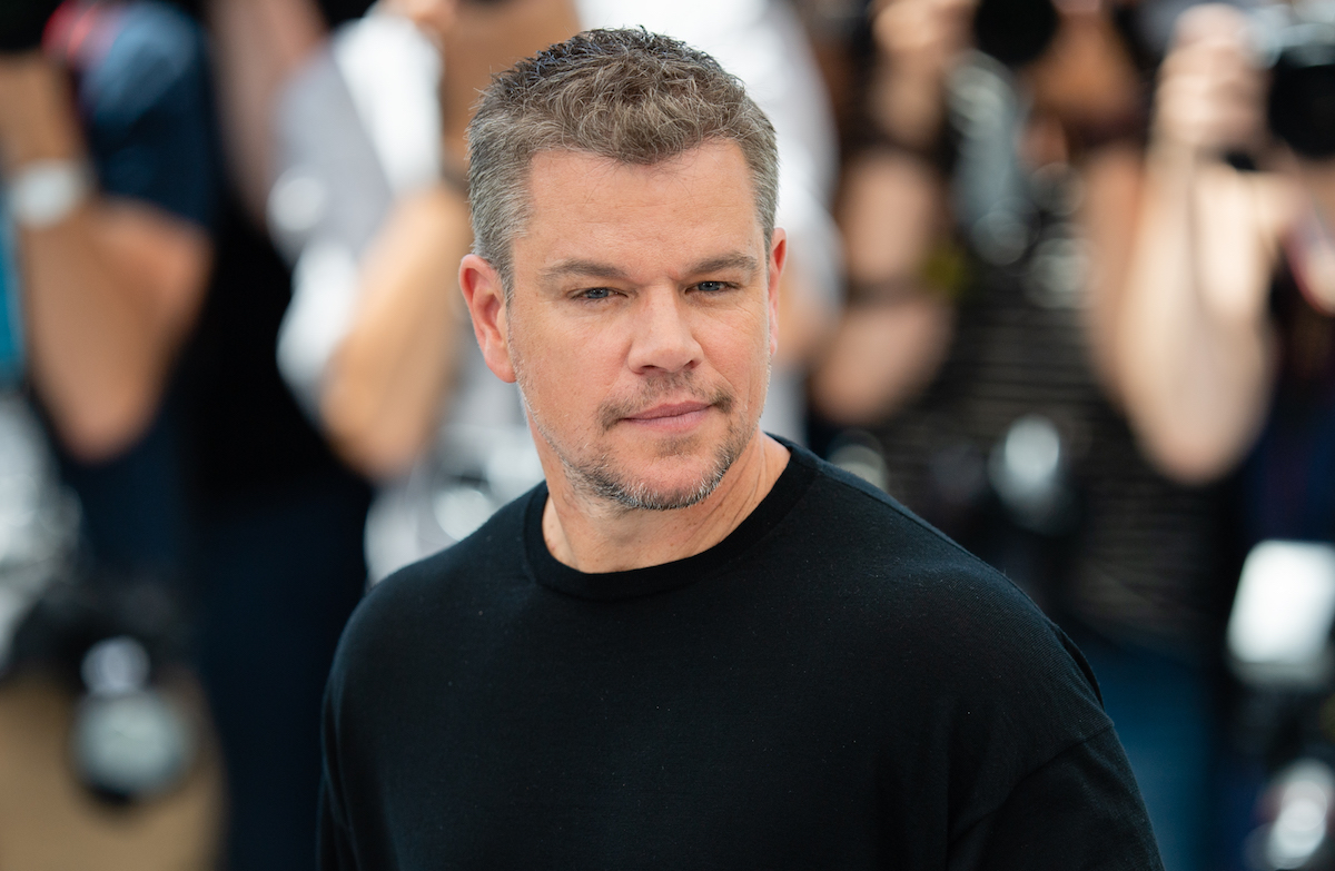 Matt Damon in a black shirt at the 2021 Cannes Film Festival