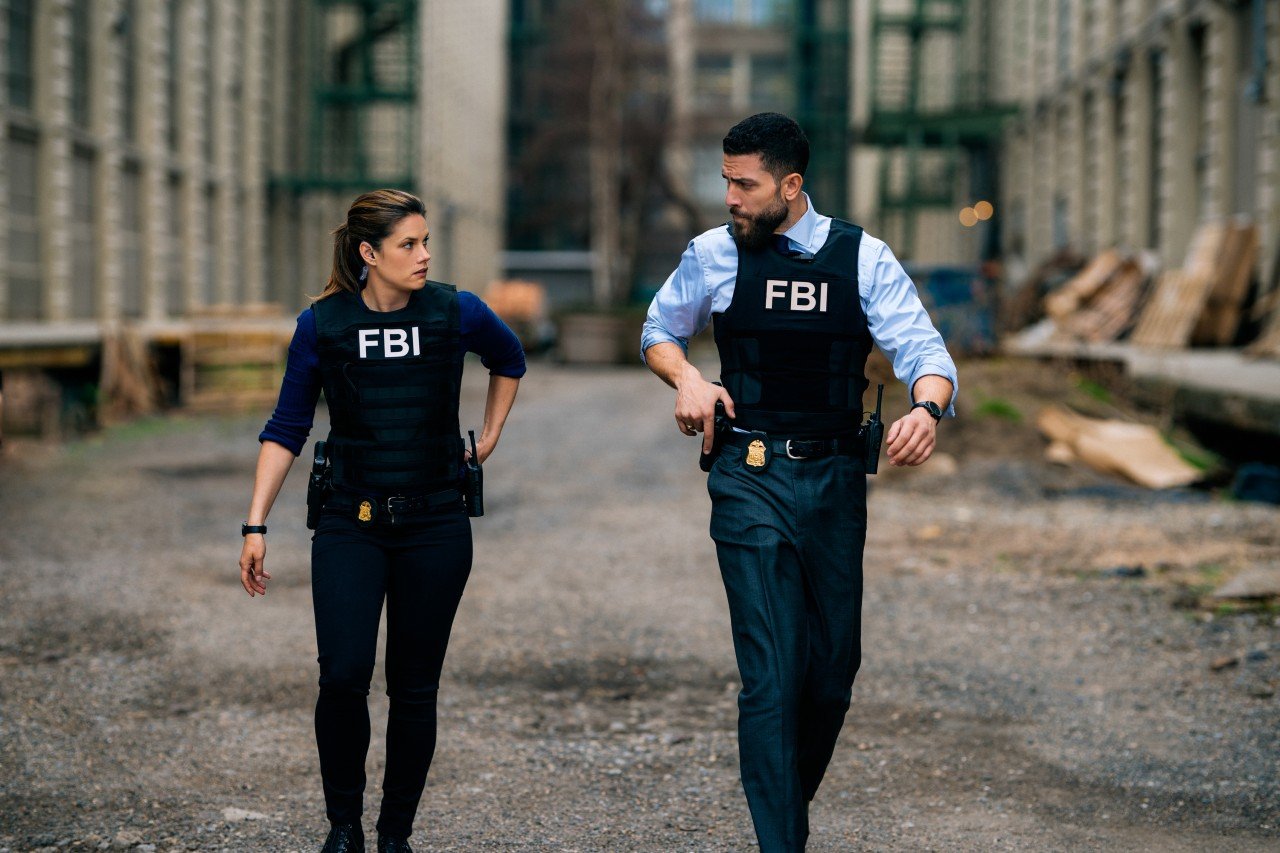 Missy Peregrym with Zeeko Zaki on the set of 'FBI'