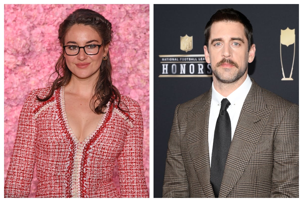 composite image of Shailene Woodley (L) and Aaron Rodgers (R)
