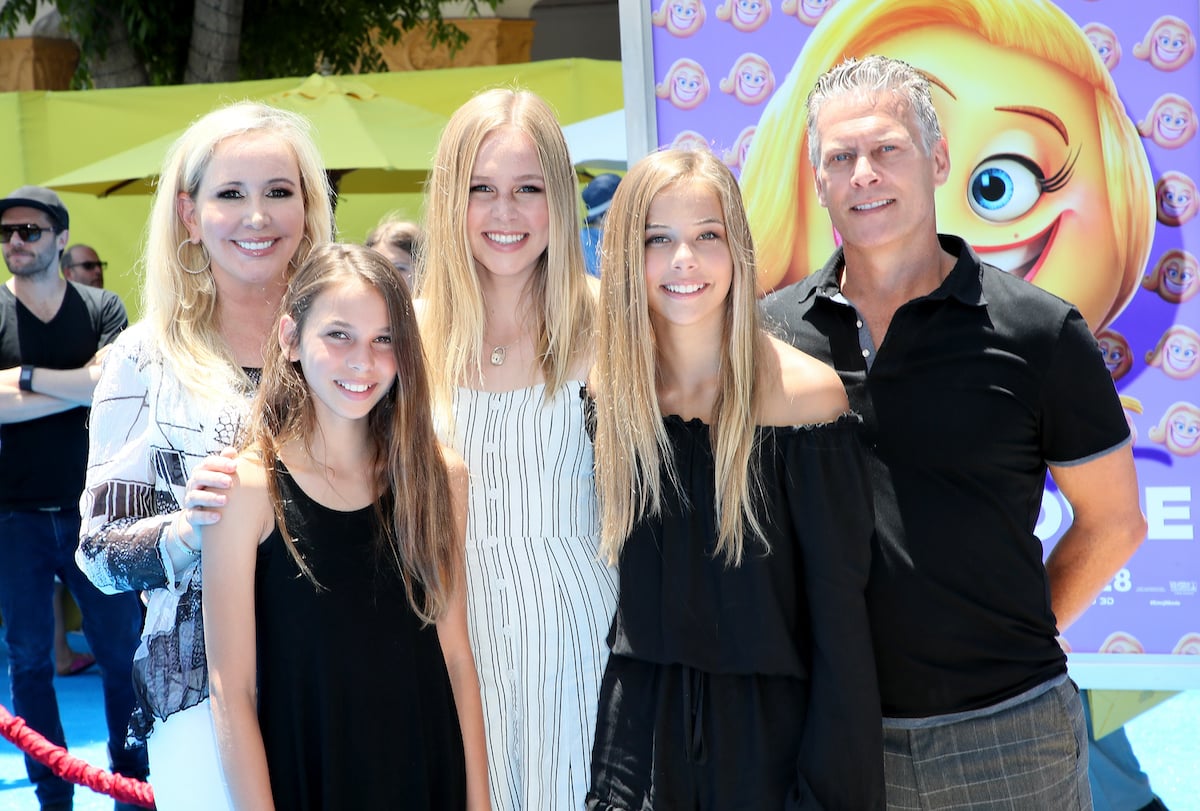 Shannon Beador (L), Adeline Beador, Stella Beador, Sophie Beador, and David Beador (R) attend the premiere of 'The Emoji Movie' in 2017