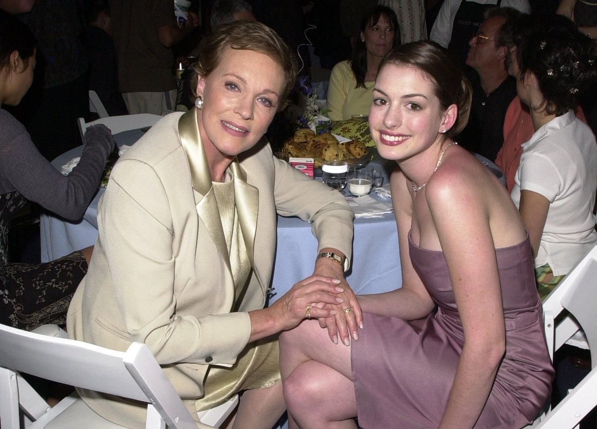 Julie Andrews (L) and Anne Hathaway during 'The Princess Diaries' Premiere After Party at El Capitan Theatre in Hollywood, California, United States.