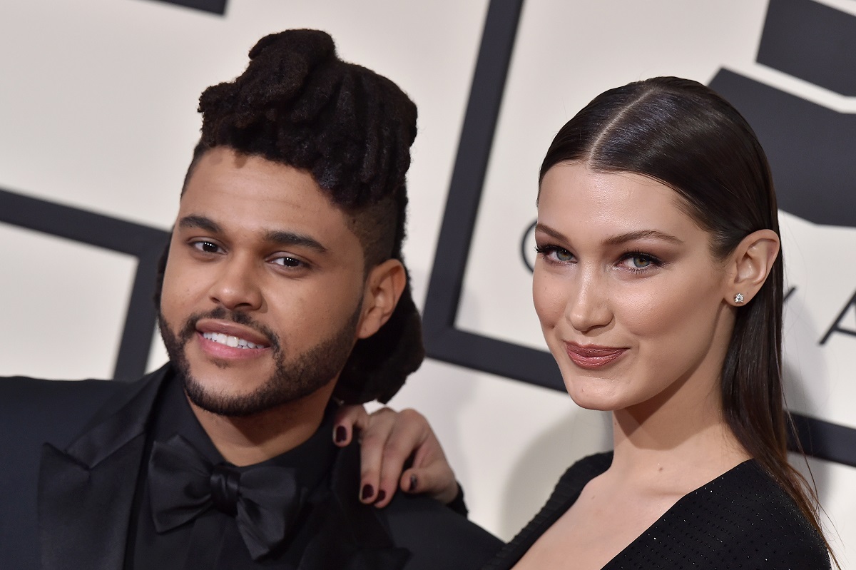 The Weeknd (L) and Bella Hadid on February 15, 2016, in Los Angeles, California.