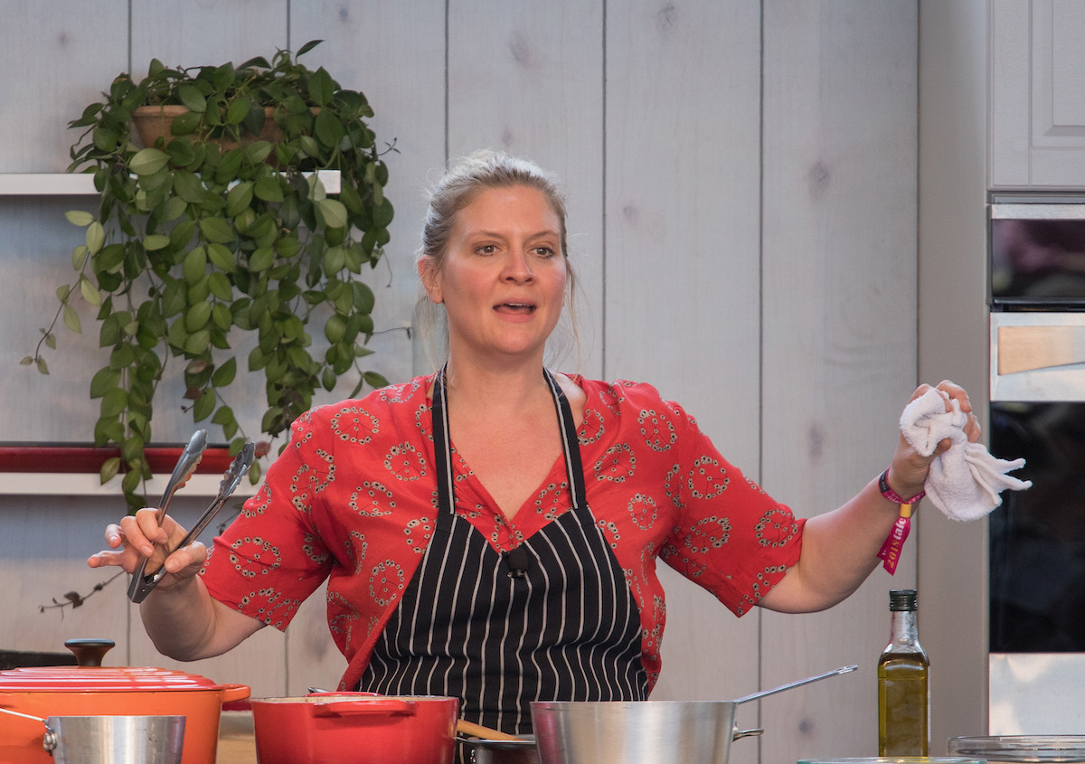 Amanda Freitag cooking in the kitchen