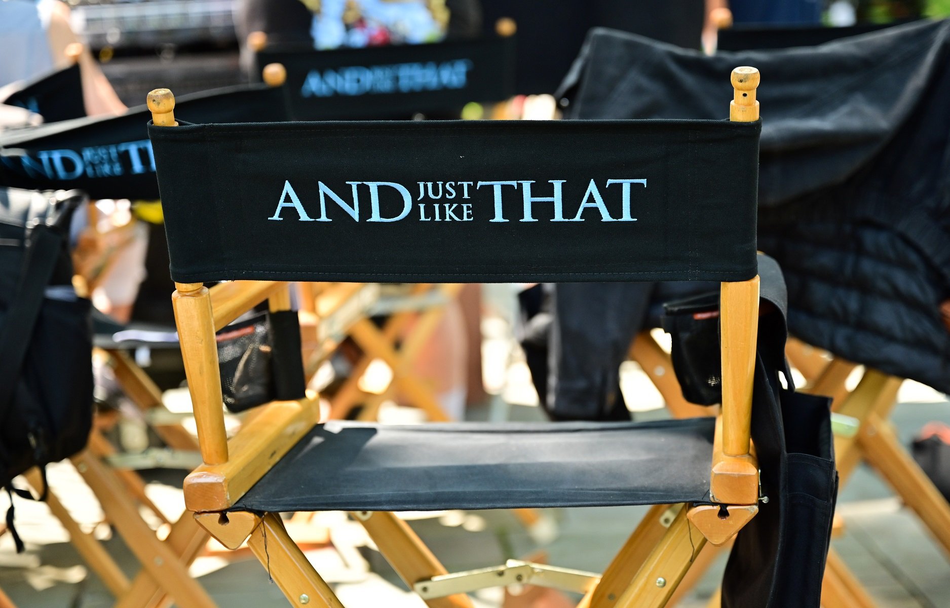A director's chair bearing the name of the 'Sex and the CIty' reboot, 'And Just LIke That...' is scene in New York City on August 12