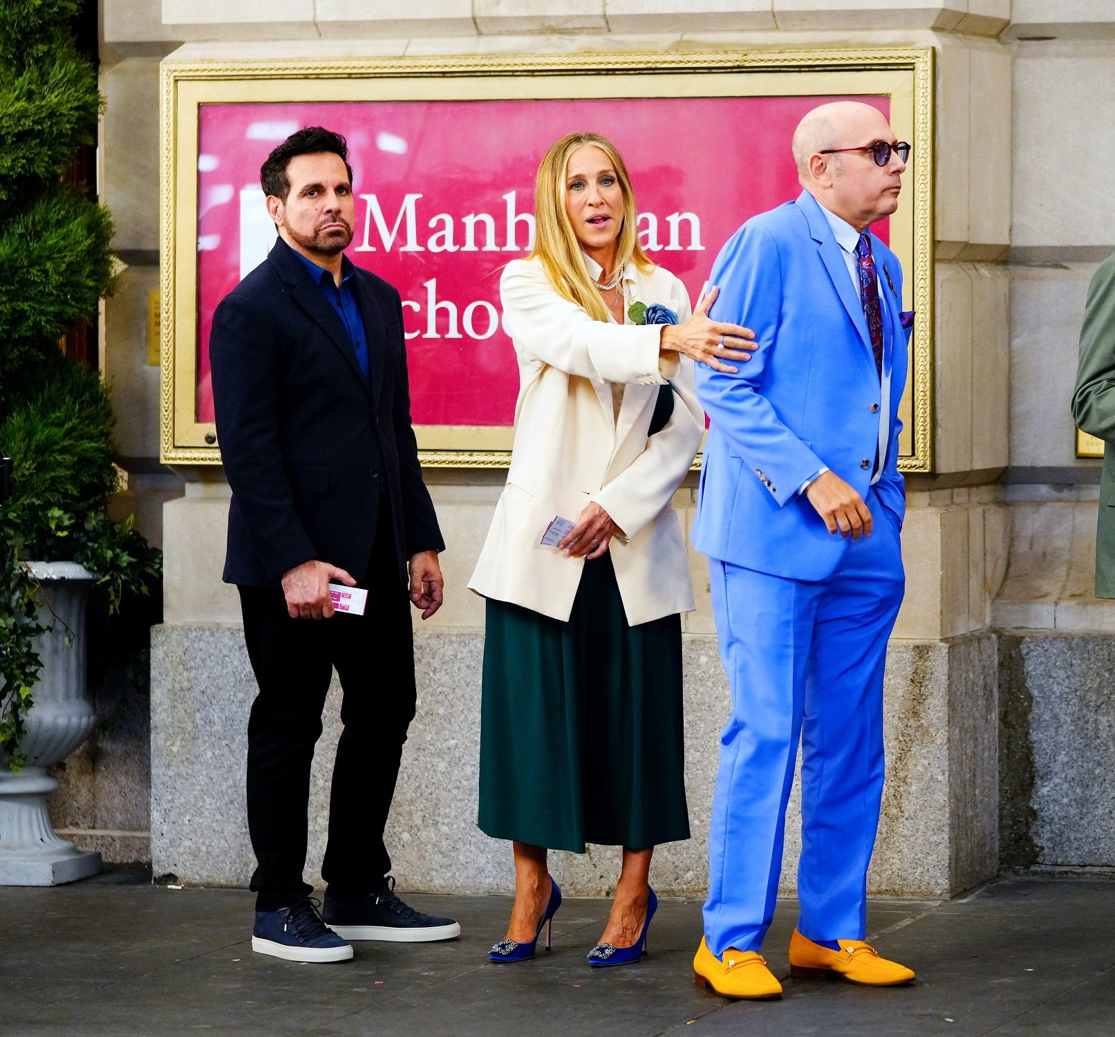 Mario Cantone, Sarah Jessica Parker and Willie Garson are seen on the set of 'And Just Like That...' the 'Sex and the City' reboot