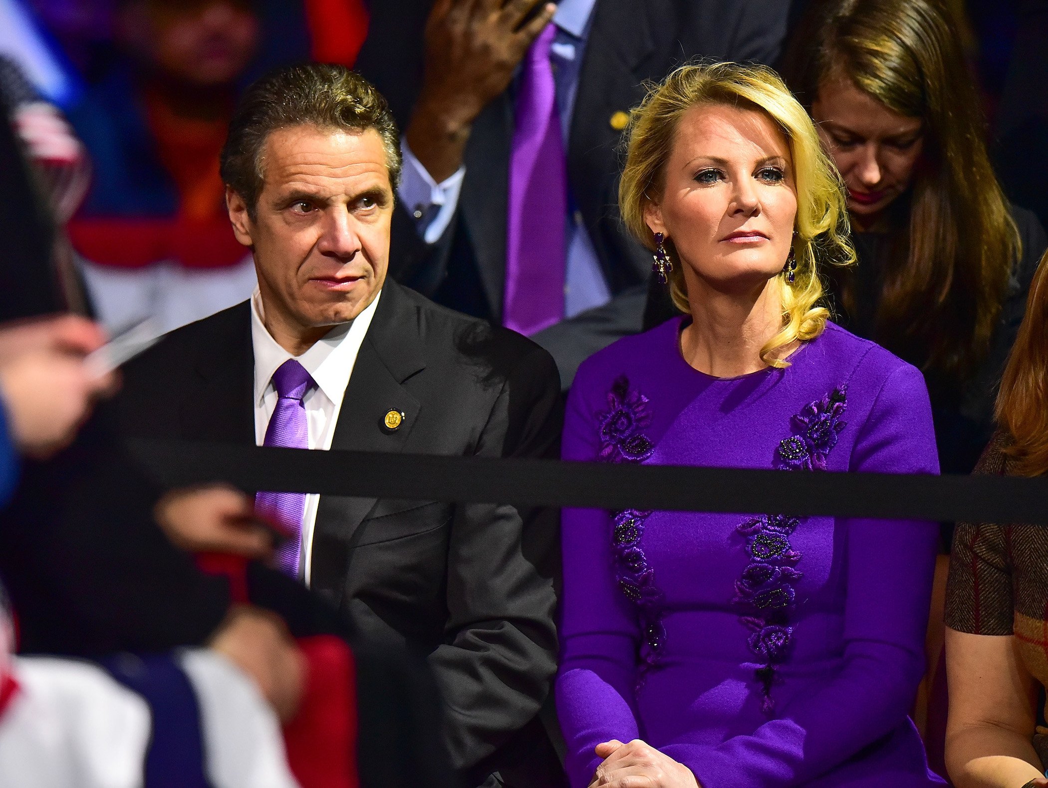 Governor Andrew Cuomo and Sandra Lee sitting together at Hillary Clinton's post-Super Tuesday rally