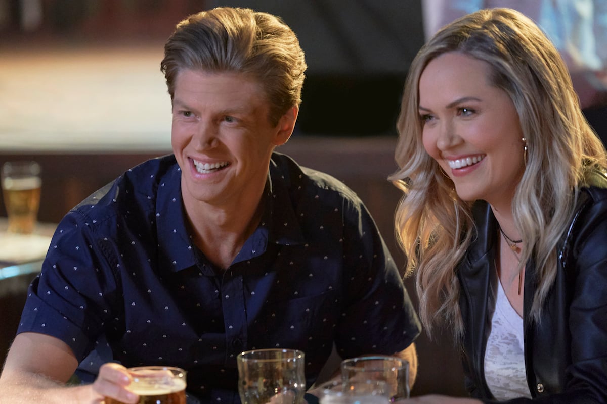 Smiling Andrew Francis and Emilie Ullerup in 'Chesapeake Shores' Season 5