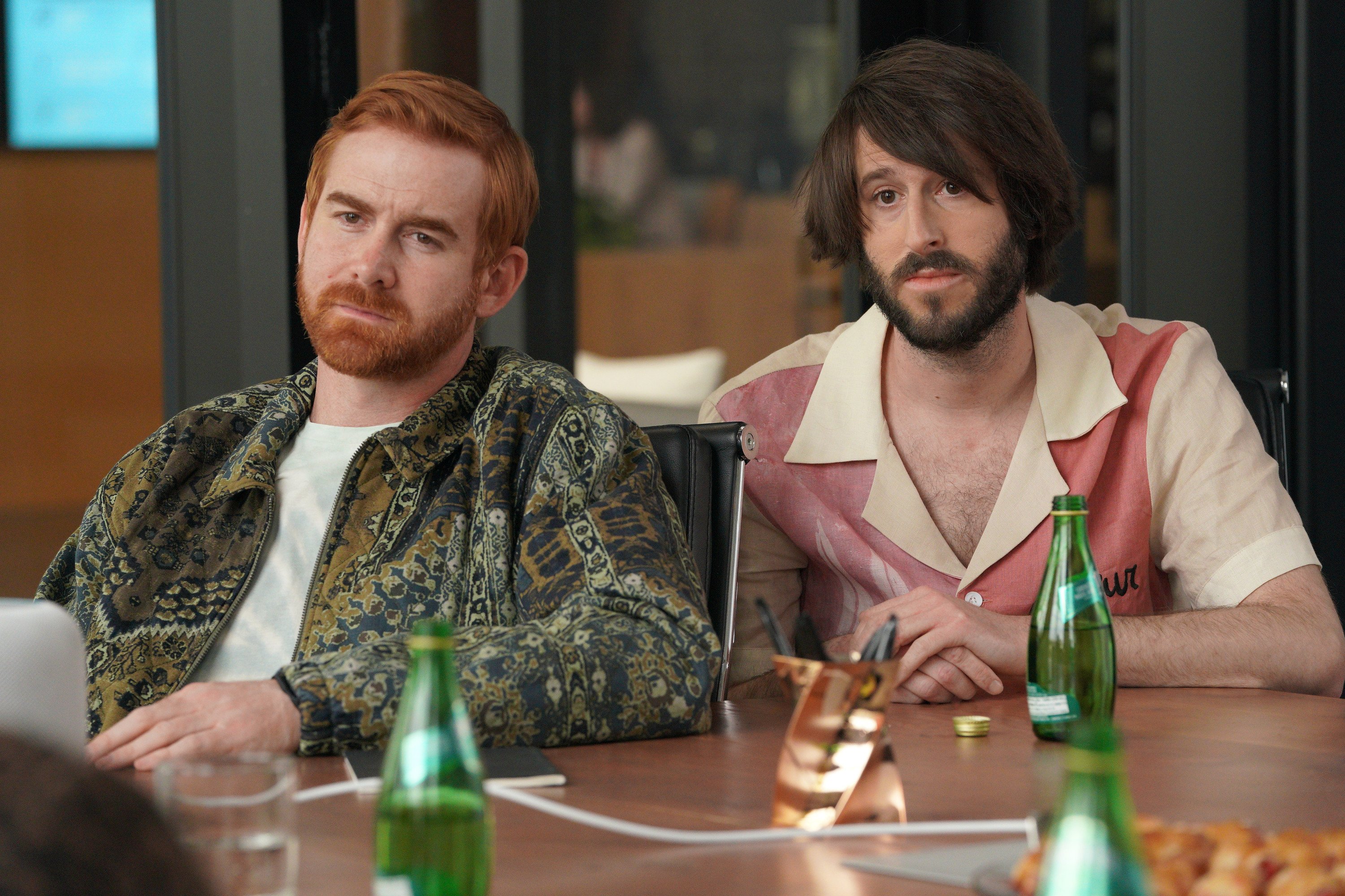 Andrew Santino as Mike, Dave Burd as Dave at a label meeting in season 2 of 'Dave' on FXX