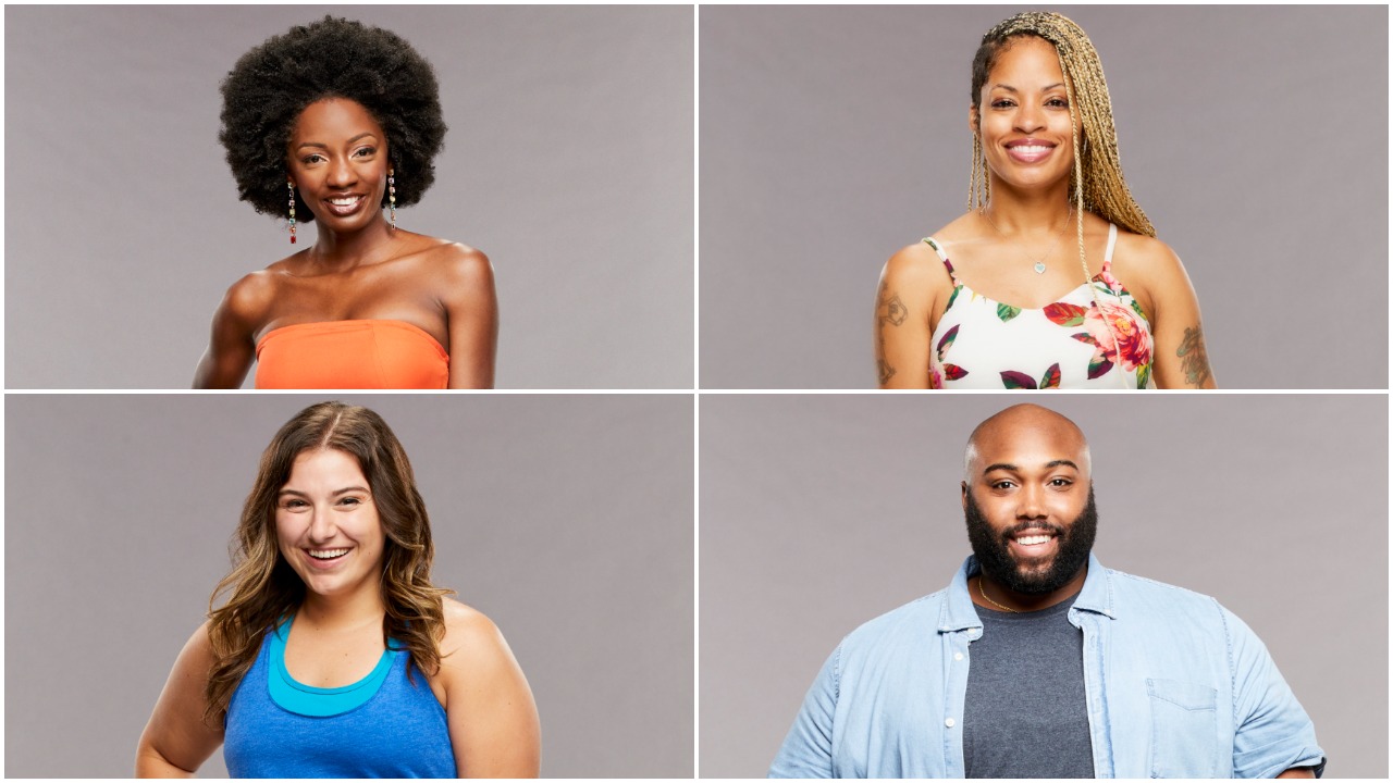 Azah Awasum, Britni D'Angelo, Derek Frazier, and Tiffany Mitchell pose for 'Big Brother 23' cast photo