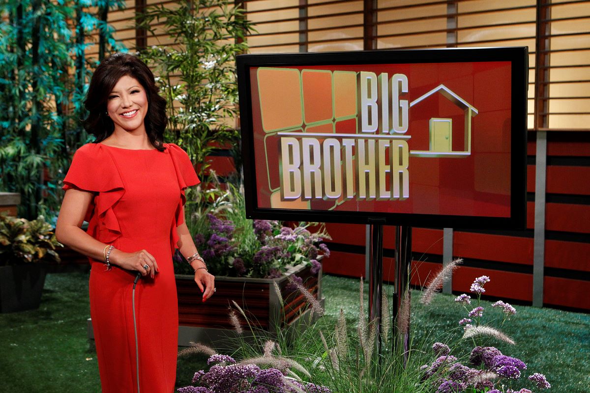 Julie Chen Moonves wears a red dress on the stage of 'Big Brother'