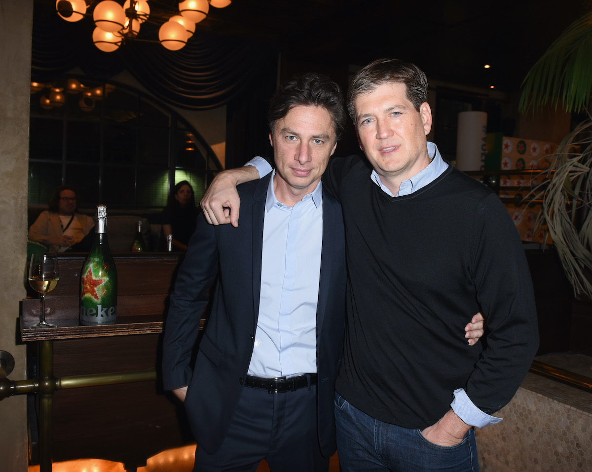 Zach Braff (L) and Bill Lawrence attend the Heineken Green Room during Vulture Festival. The two friends would work on both 'Scrubs' and 'Ted Lasso' together