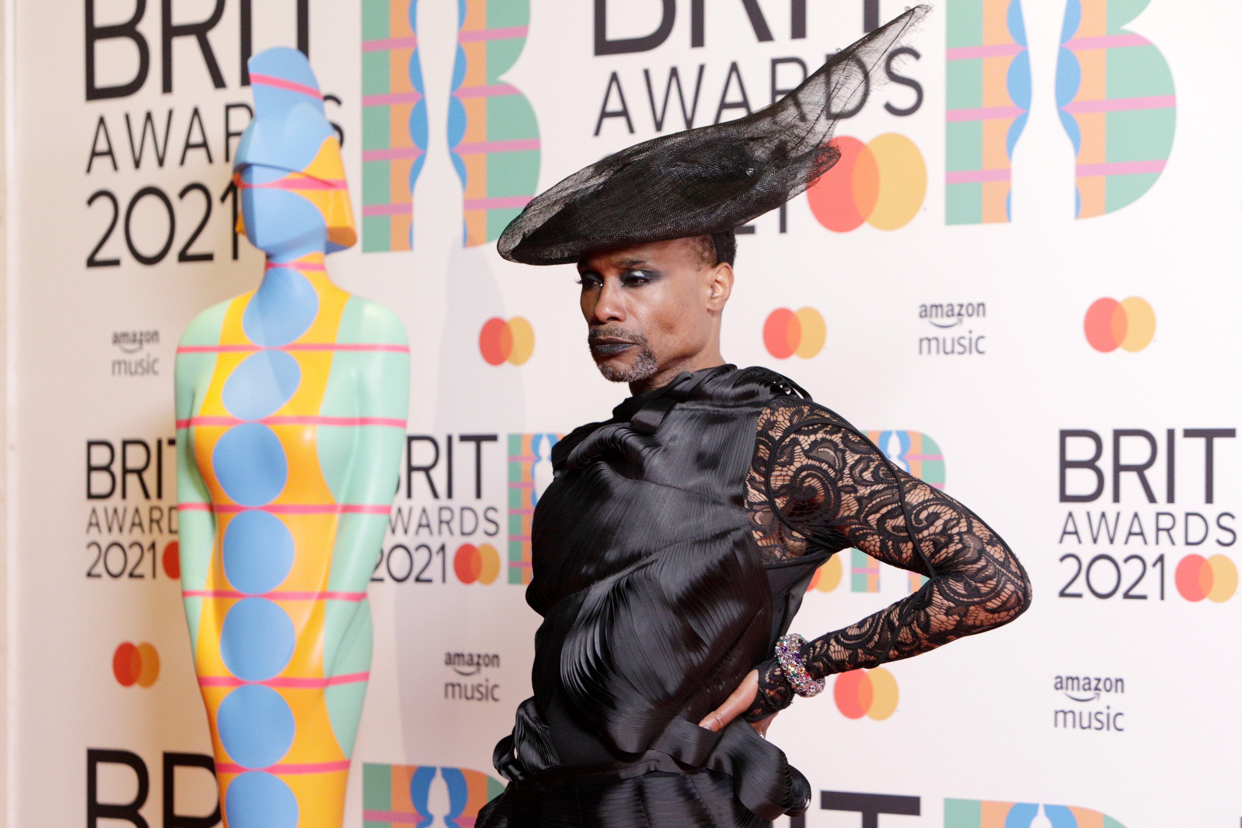 Billy Porter posing in the media room during The BRIT Awards 2021