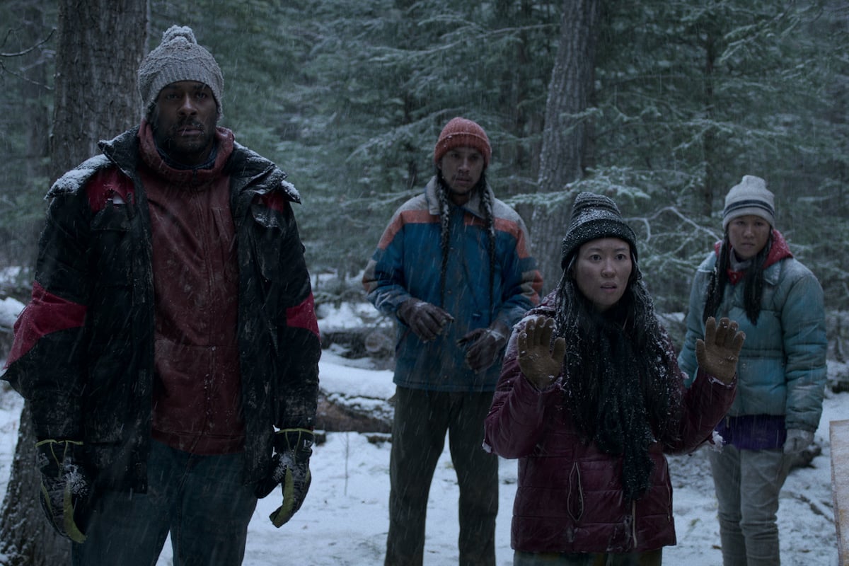 Jesse Lipscombe as Mance, Owen Crow Shoe as Civ 2, Chantelle Han as Sister Two, and Elaine Yang as Sister One in a scene from the 'Netflix' series 'Black Summer' | Netflix