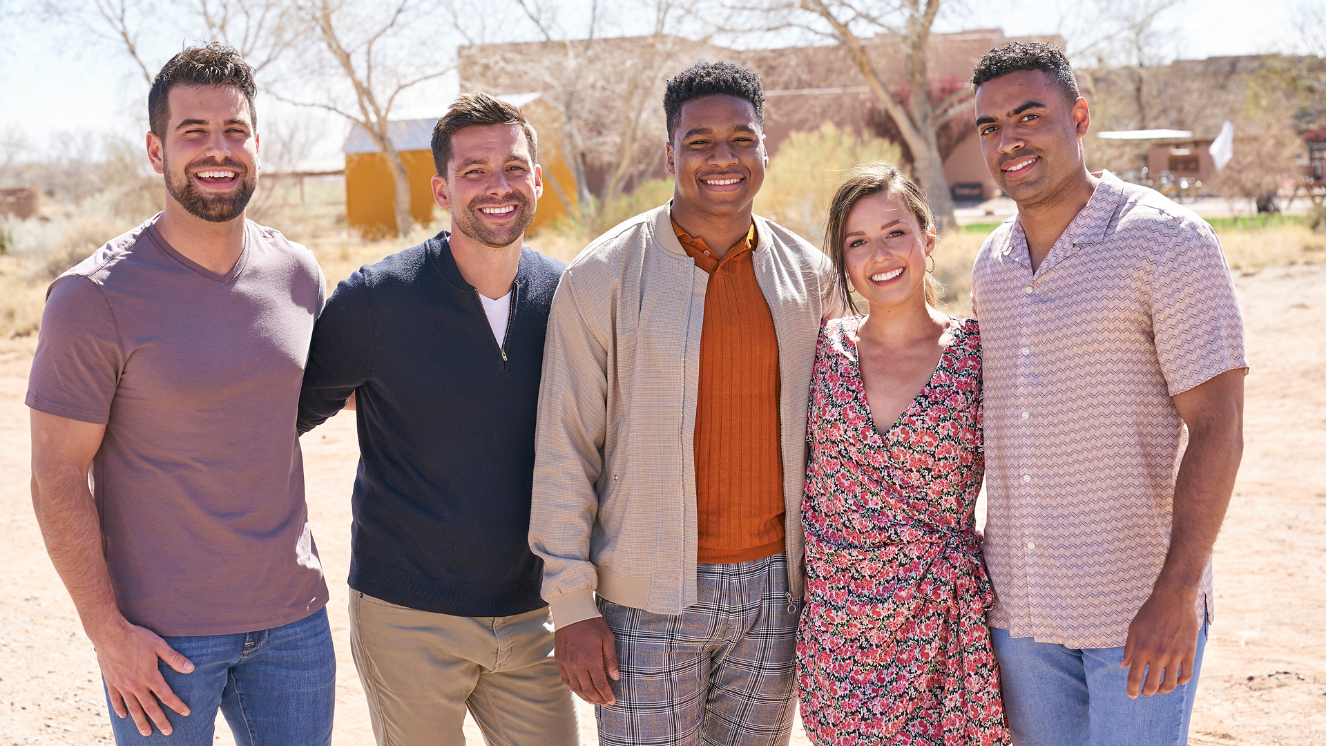 Blake Moynes, Michael Allio, Andrew Spencer, Katie Thurston, and Justin Glaze on a group date in ‘The Bachelorette’ Season 17