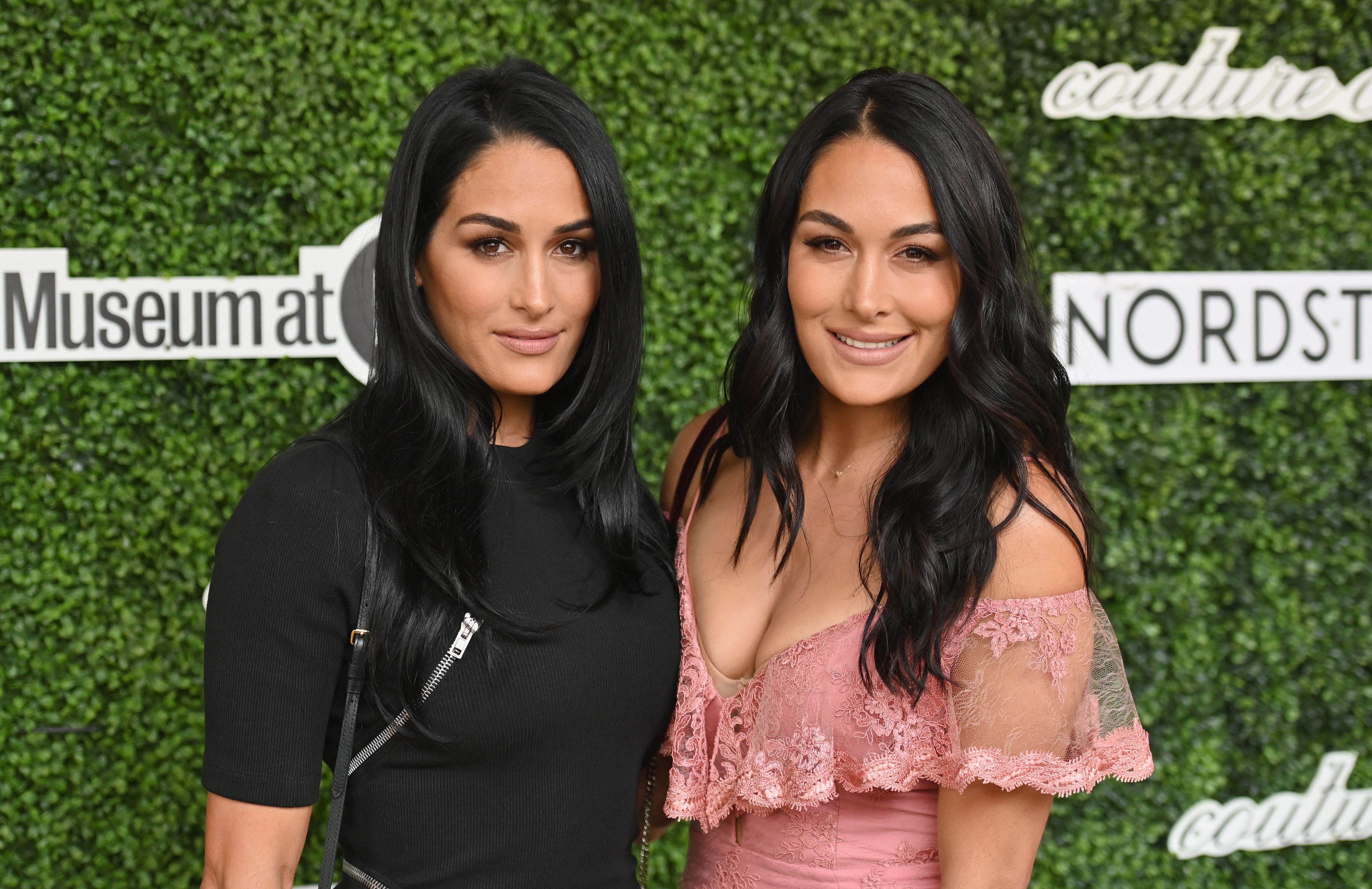 Nikki and Brie Bella pose on the red carpet.