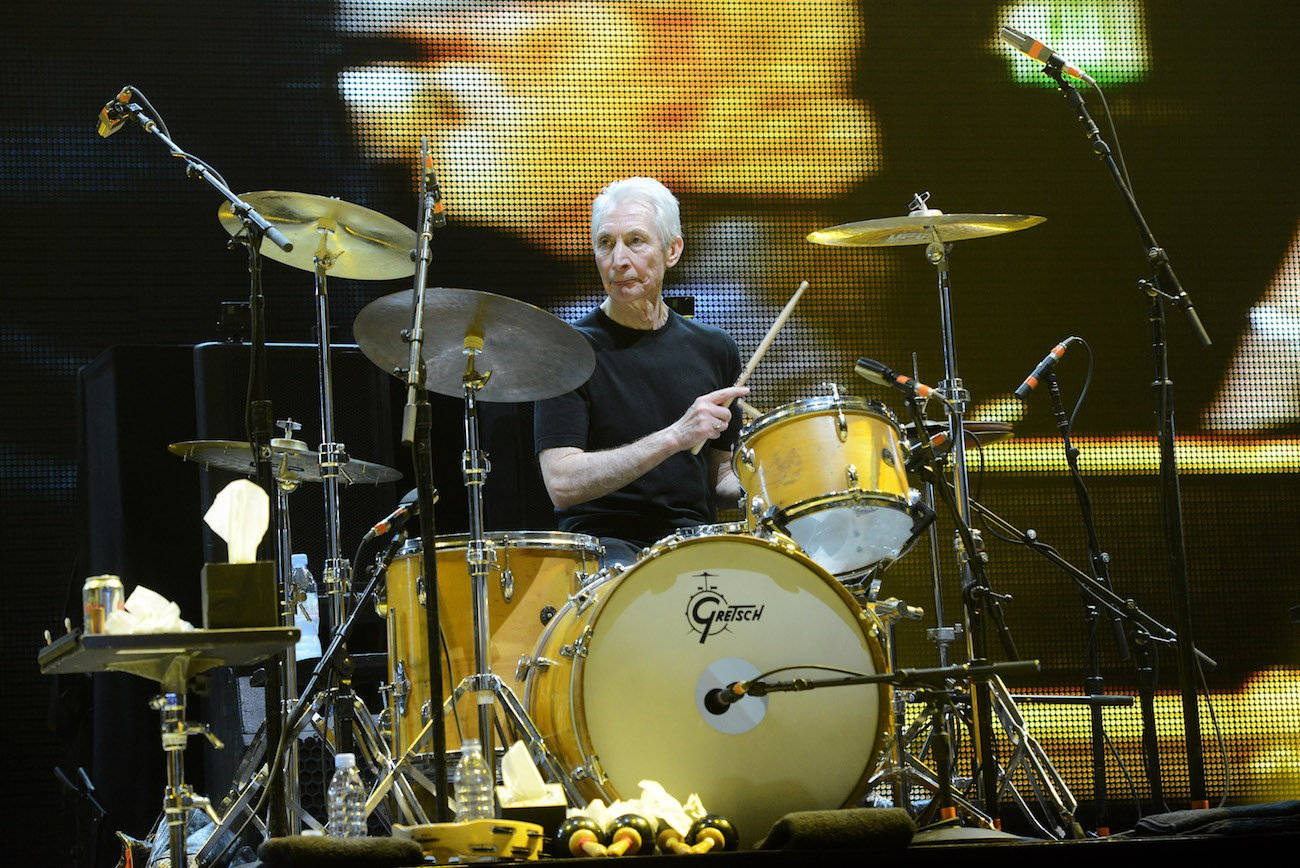 Charlie Watts performing at the London's O2 Arena.