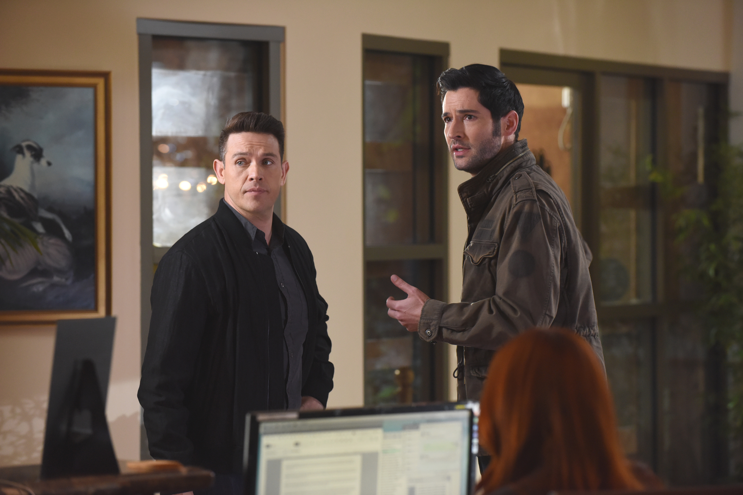 Dan and Lucifer, Lucifer, in civilian clothes in office