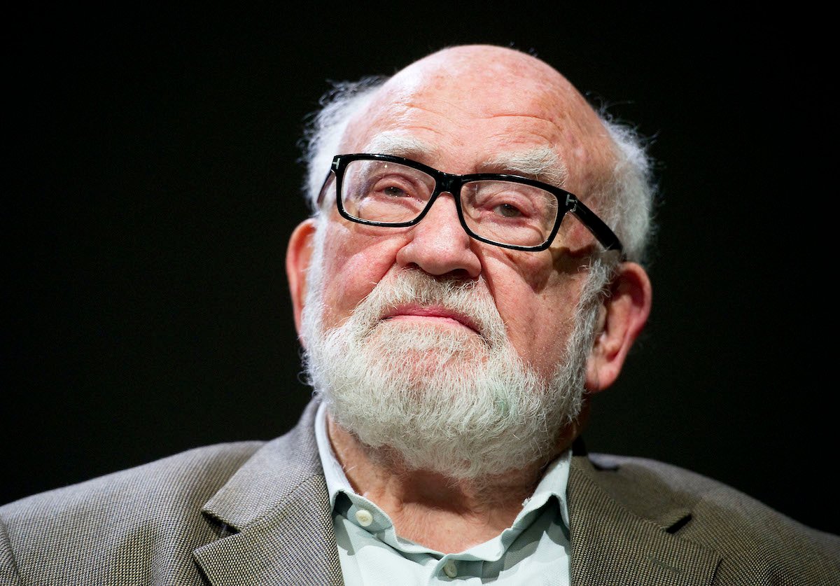 Actor Ed Asner attends Meet The Cast of Broadway's "Grace" at the Apple Store Soho. He died Aug. 29 2021.