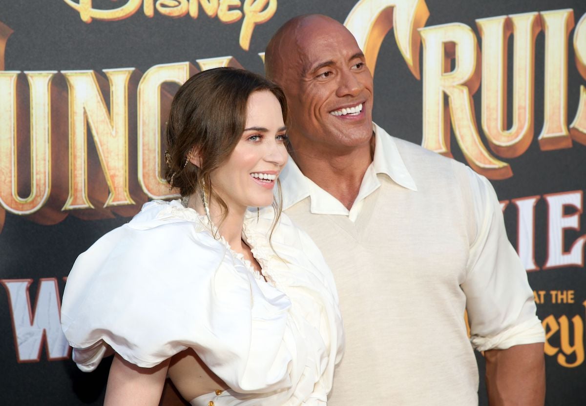 Emily Blunt & Dwayne Johnson wearing white