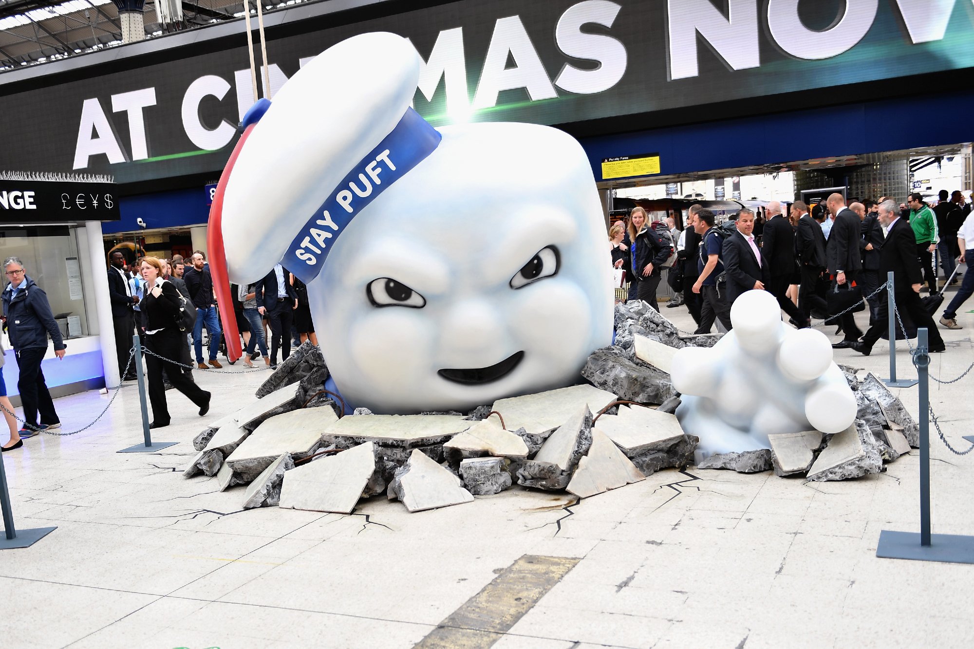 'Ghostbusters': The Stay Puft Marshsmallow Man on the concourse at Waterloo Station