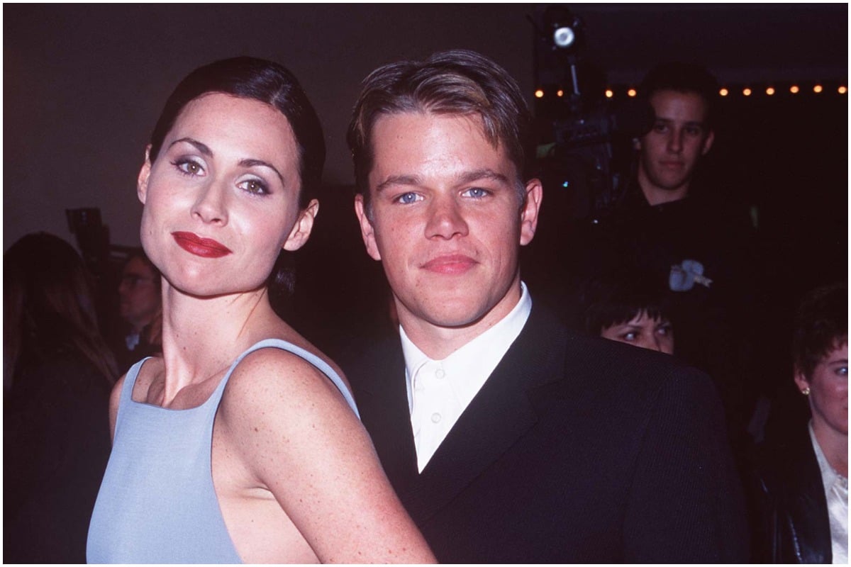 'Good Will Hunting' stars Minnie Driver and Matt Damon smiling at the premiere.