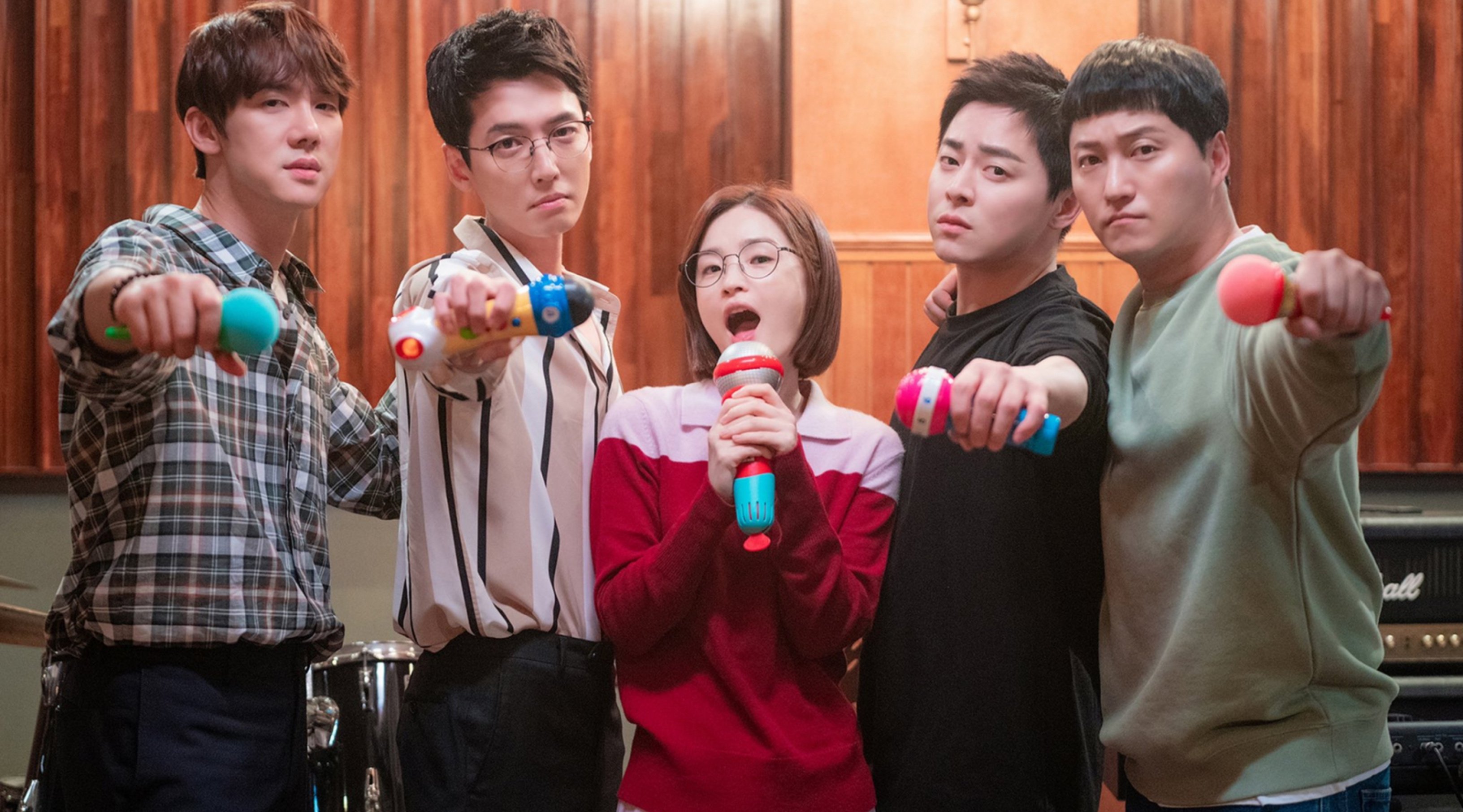 'Hospital Playlist 2' main characters in band room holding microphones