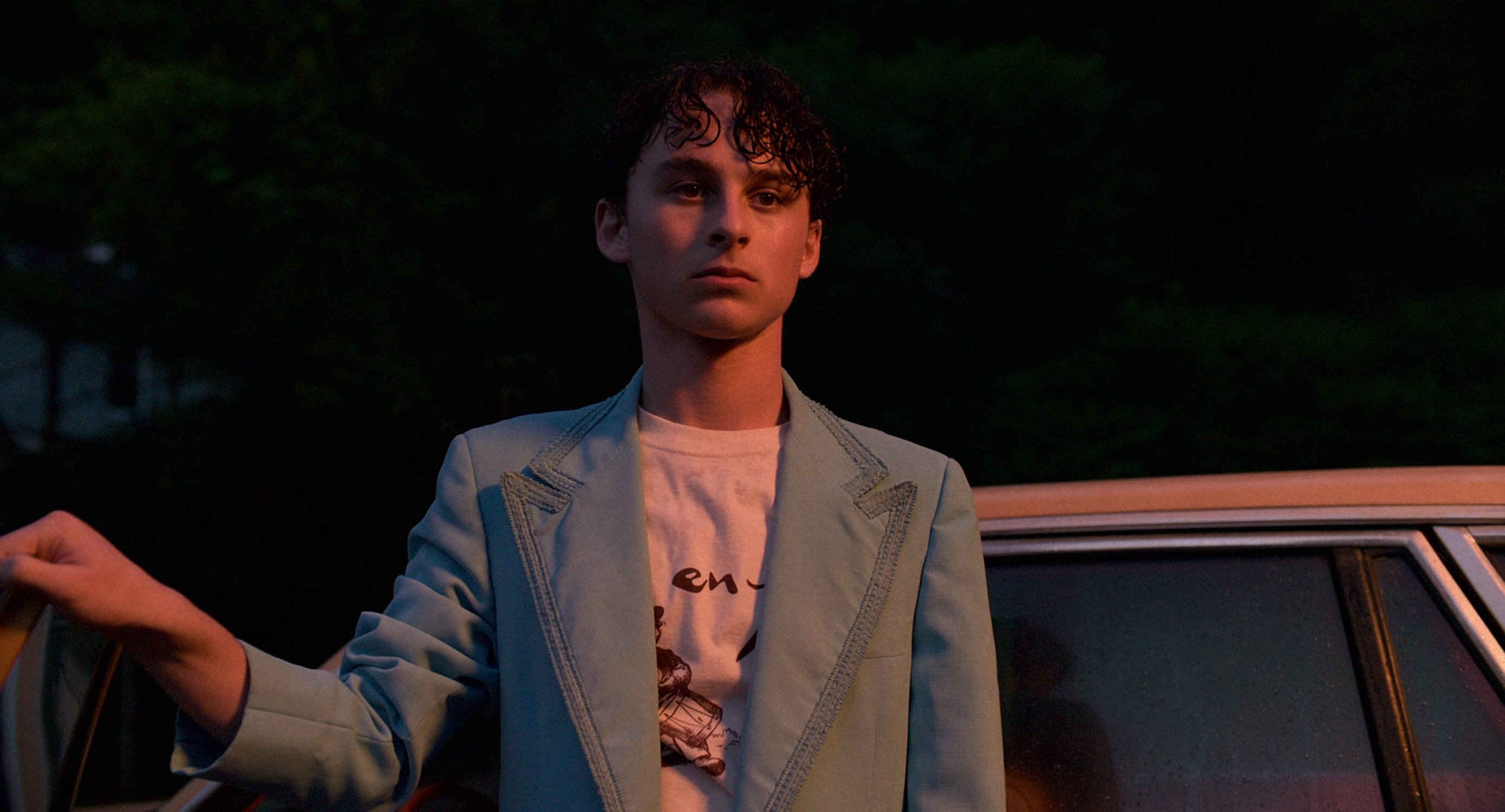 Wyatt Oleff stands netx to his car in 'I Am Not Okay With This'